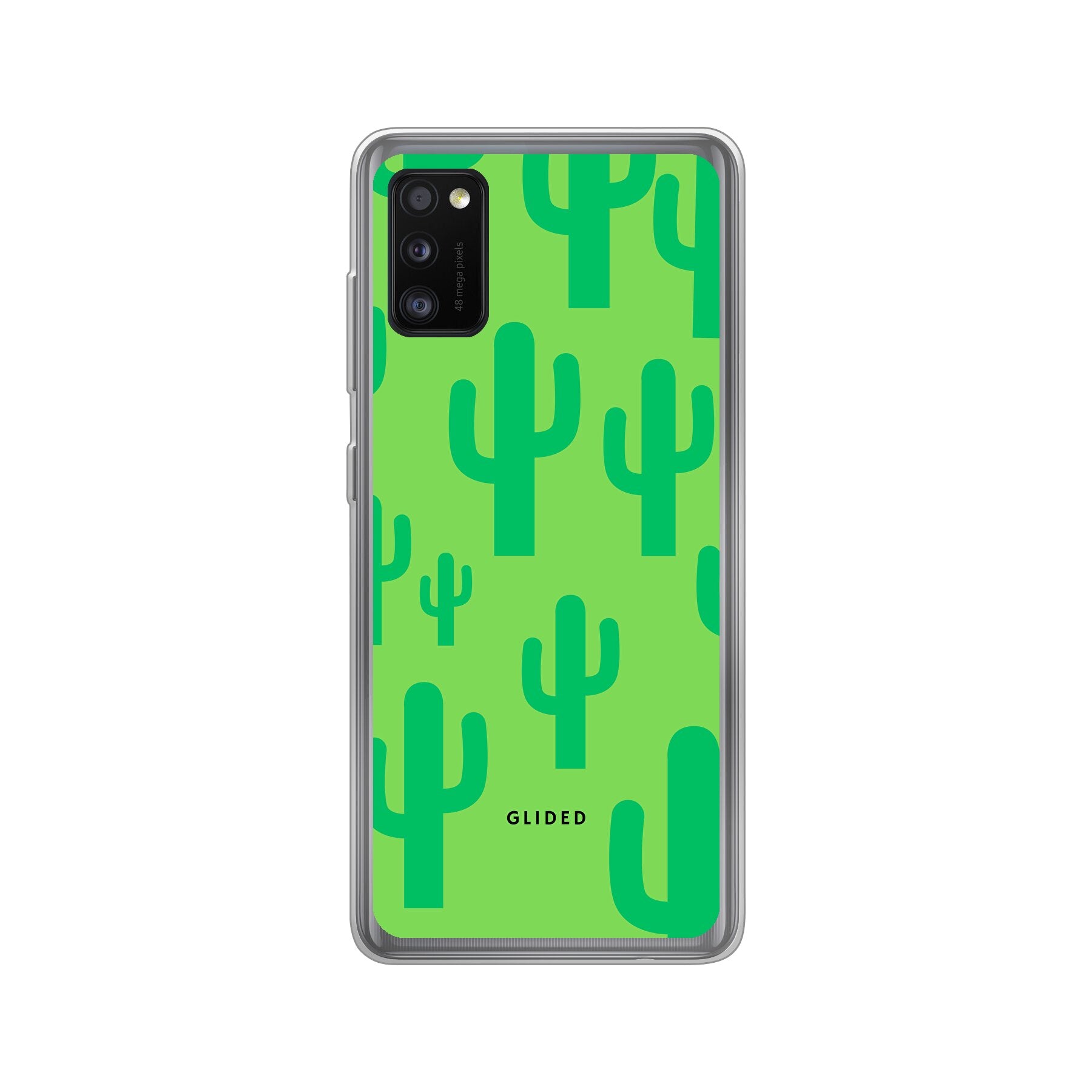 Cactus Spikes Handyhülle für Samsung Galaxy A41 mit lebendigem Kaktusdesign auf grünem Hintergrund.