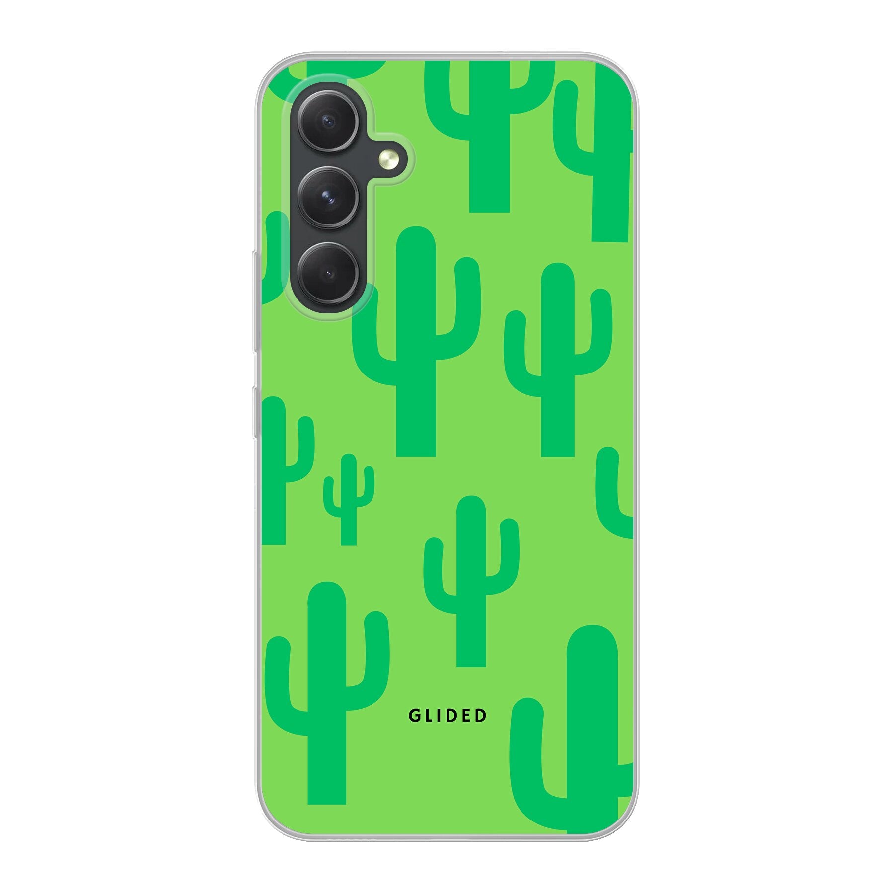 Cactus Spikes Handyhülle für Samsung Galaxy A54 5G mit lebendigem Kaktusdesign auf grünem Hintergrund.