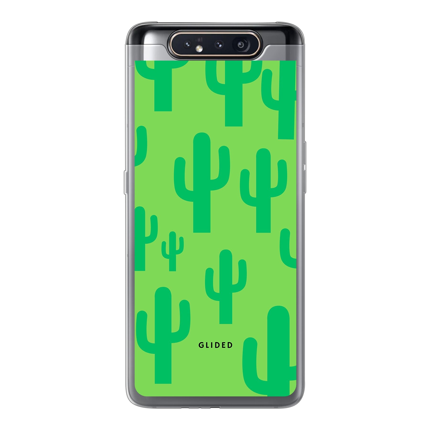 Cactus Spikes Handyhülle für Samsung Galaxy A80 mit lebendigem Kaktusdesign auf grünem Hintergrund, idealer Schutz und stilvolles Accessoire.
