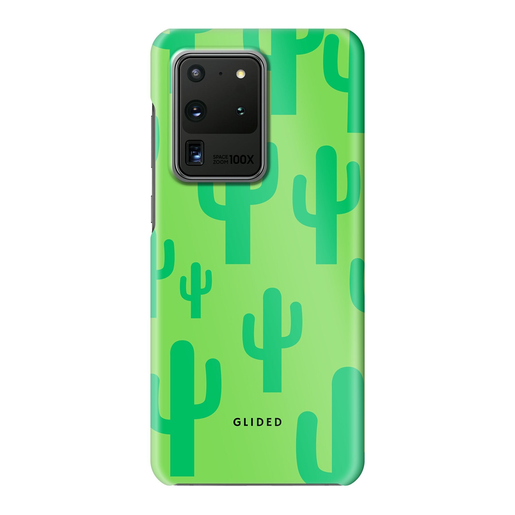 Cactus Spikes Handyhülle für Samsung Galaxy S20 Ultra mit lebendigem Kaktusdesign auf grünem Hintergrund.