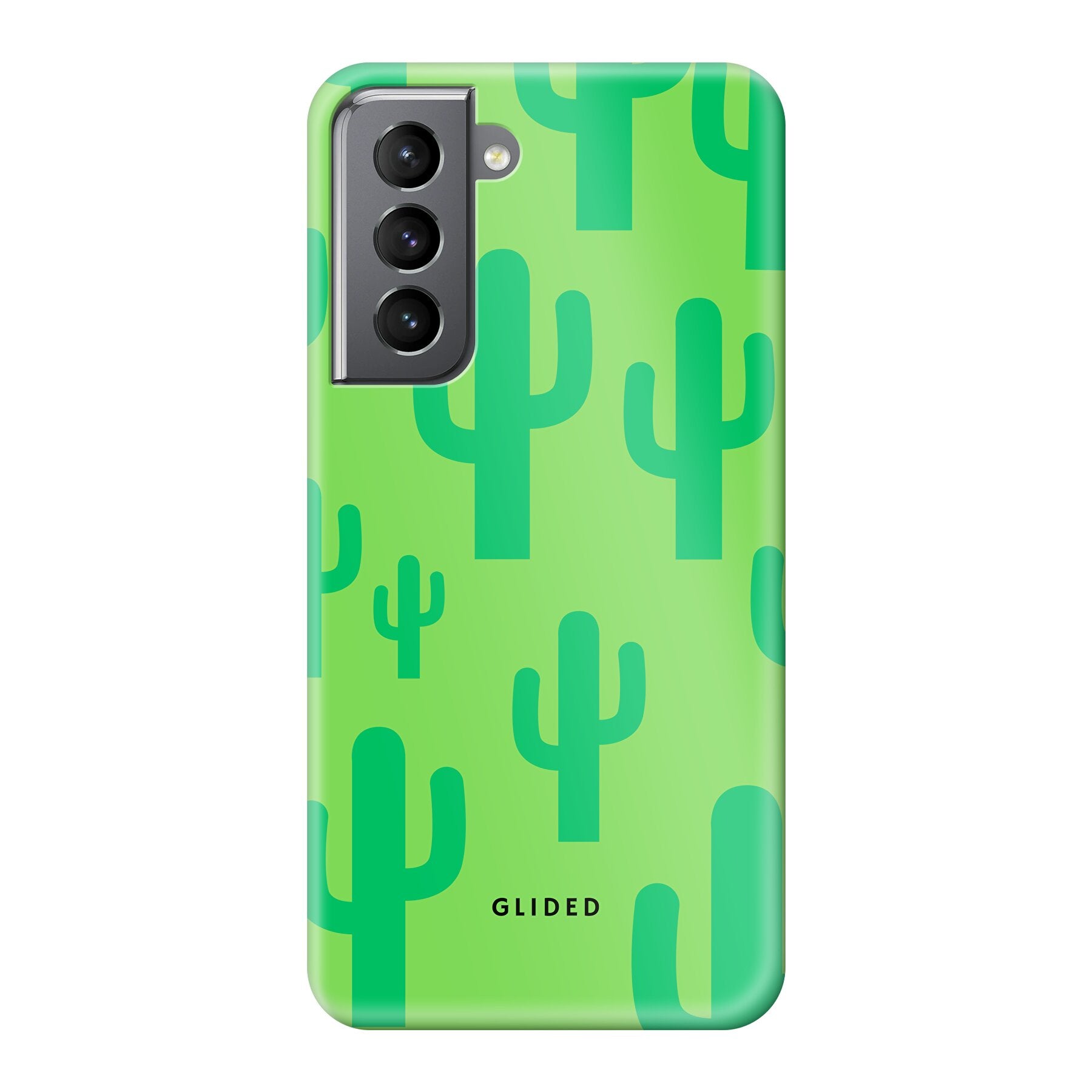 Cactus Spikes Handyhülle für Samsung Galaxy S21 5G mit lebendigem Kaktusdesign auf grünem Hintergrund.