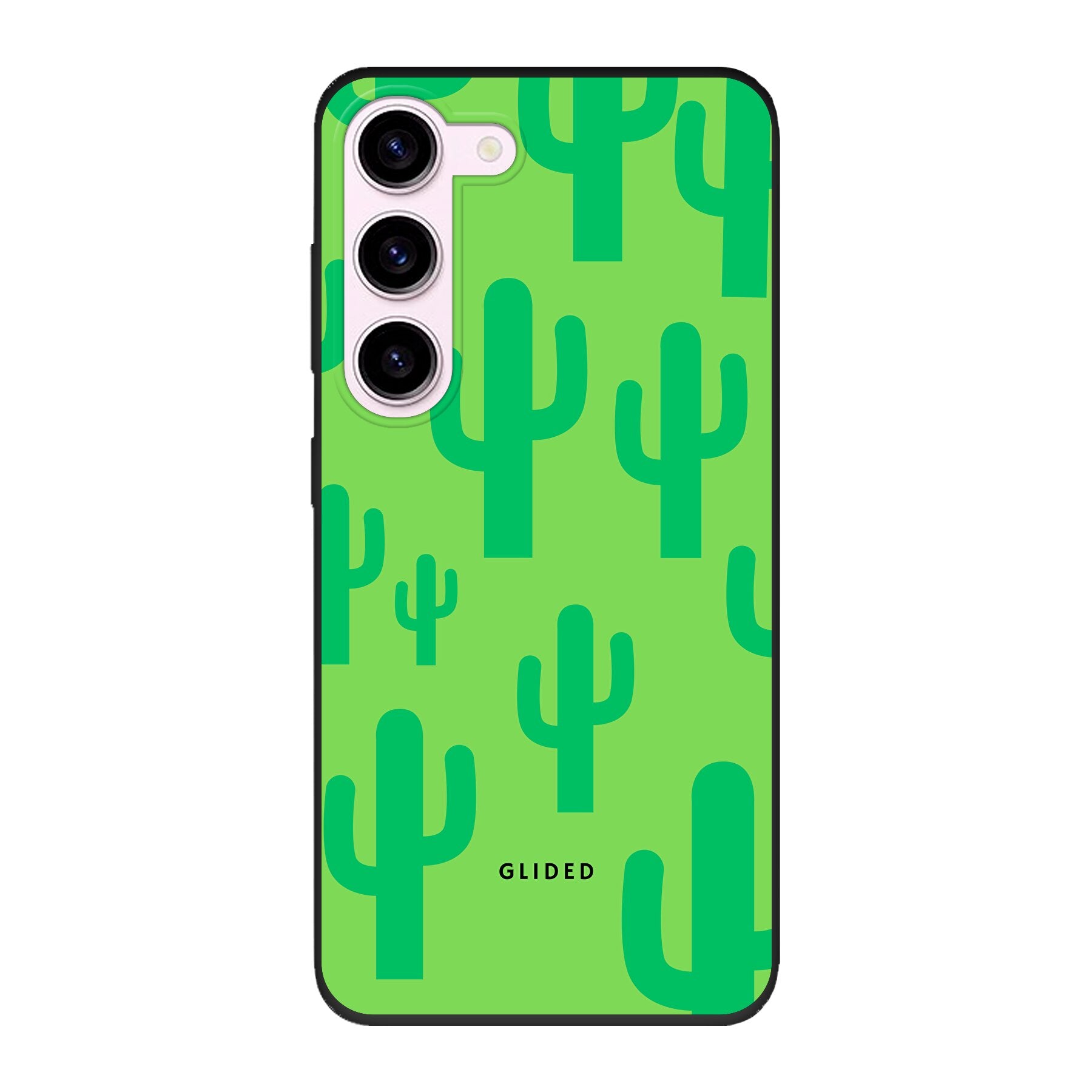 Cactus Spikes Handyhülle für Samsung Galaxy S23 mit lebendigen Kaktusdesign auf grünem Hintergrund, stilvoll und schützend.
