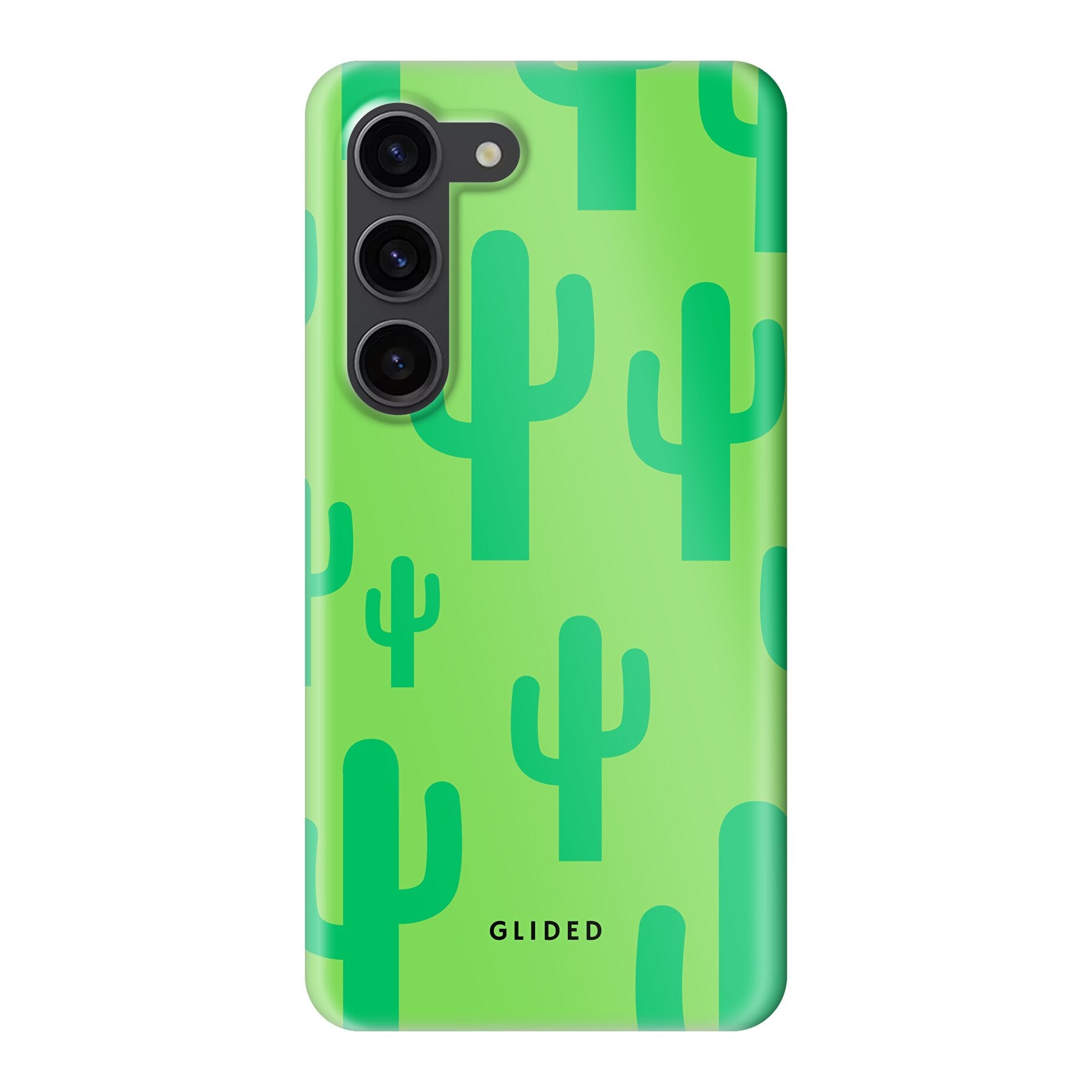 Cactus Spikes Handyhülle für Samsung Galaxy S23 mit lebendigen Kaktusdesign auf grünem Hintergrund, stilvoll und schützend.
