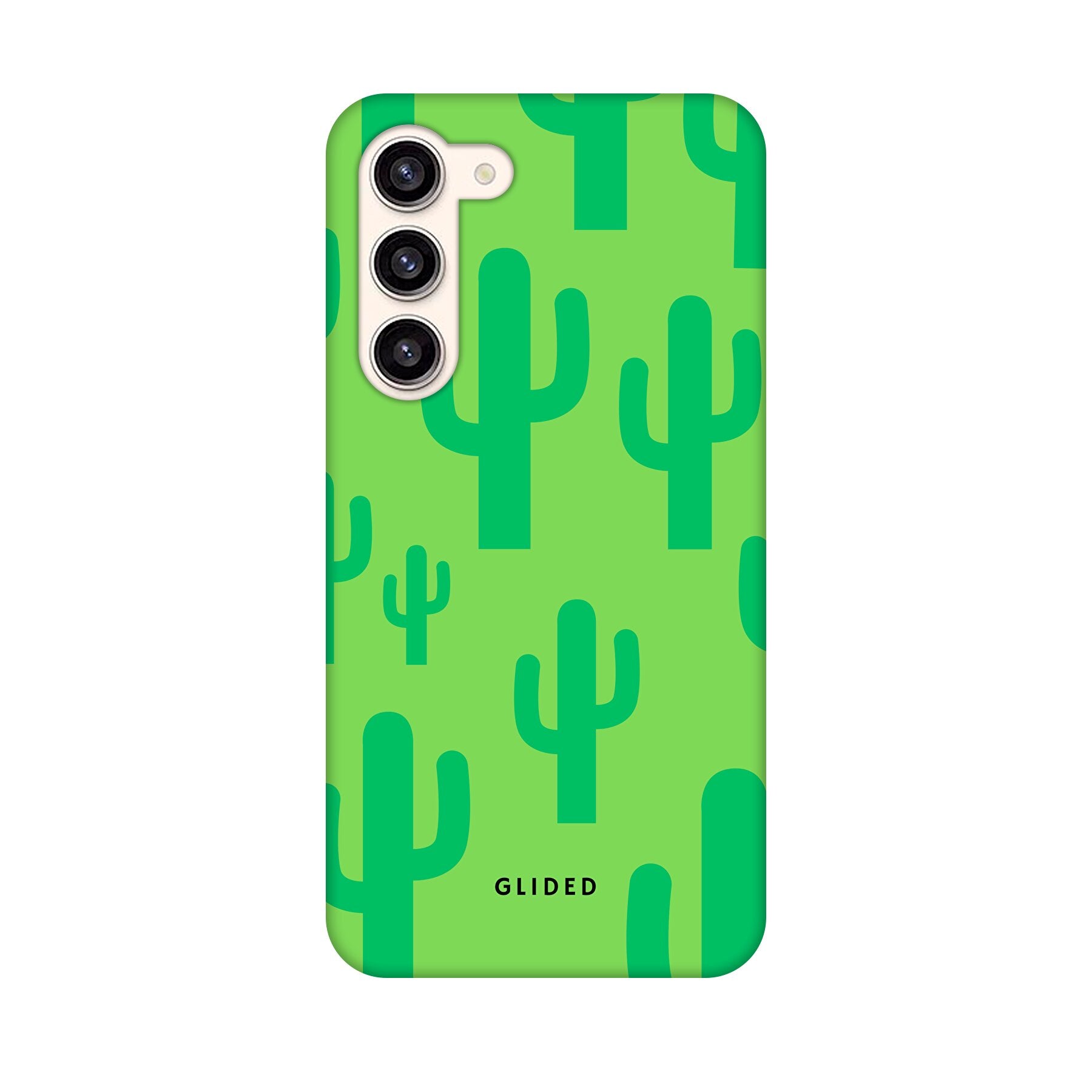 Cactus Spikes Handyhülle für Samsung Galaxy S23 Plus mit lebendigem Kaktusdesign auf grünem Hintergrund, stilvoll und schützend.