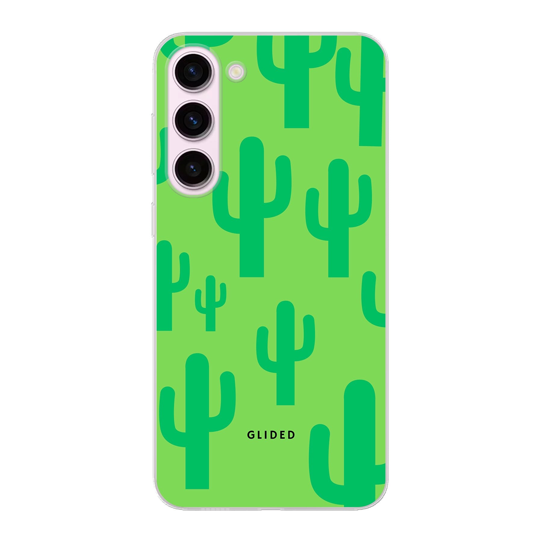Cactus Spikes Handyhülle für Samsung Galaxy S23 Plus mit lebendigem Kaktusdesign auf grünem Hintergrund, stilvoll und schützend.