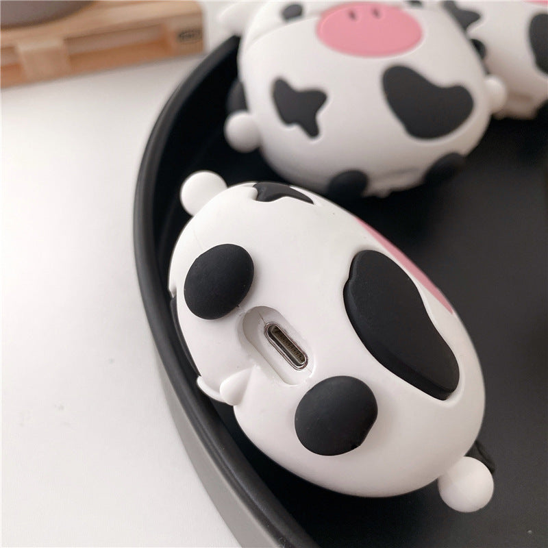 Cartoon Sitting Cow Headphone Cover in silicone, designed for AirPods Pro, featuring a cute cow design.