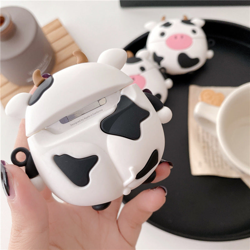 Cartoon Sitting Cow Headphone Cover in silicone, designed for AirPods Pro, featuring a cute cow design.