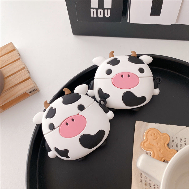 Cartoon Sitting Cow Headphone Cover in silicone, designed for AirPods Pro, featuring a cute cow design.
