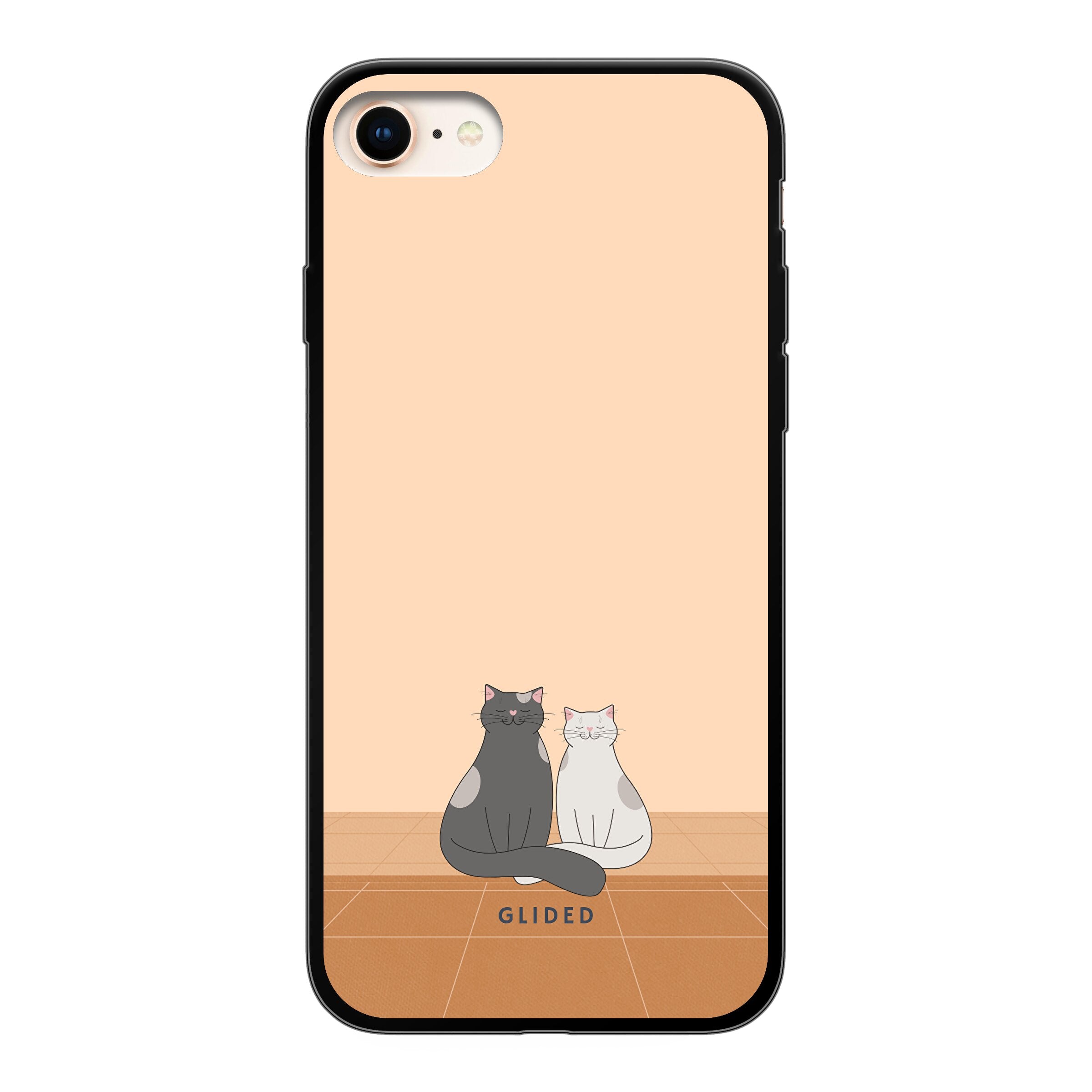 Catty Friends iPhone 7 Handyhülle mit zwei süßen Katzenfreunden auf aprikosenfarbenem Hintergrund, idealer Schutz und stilvolles Design.