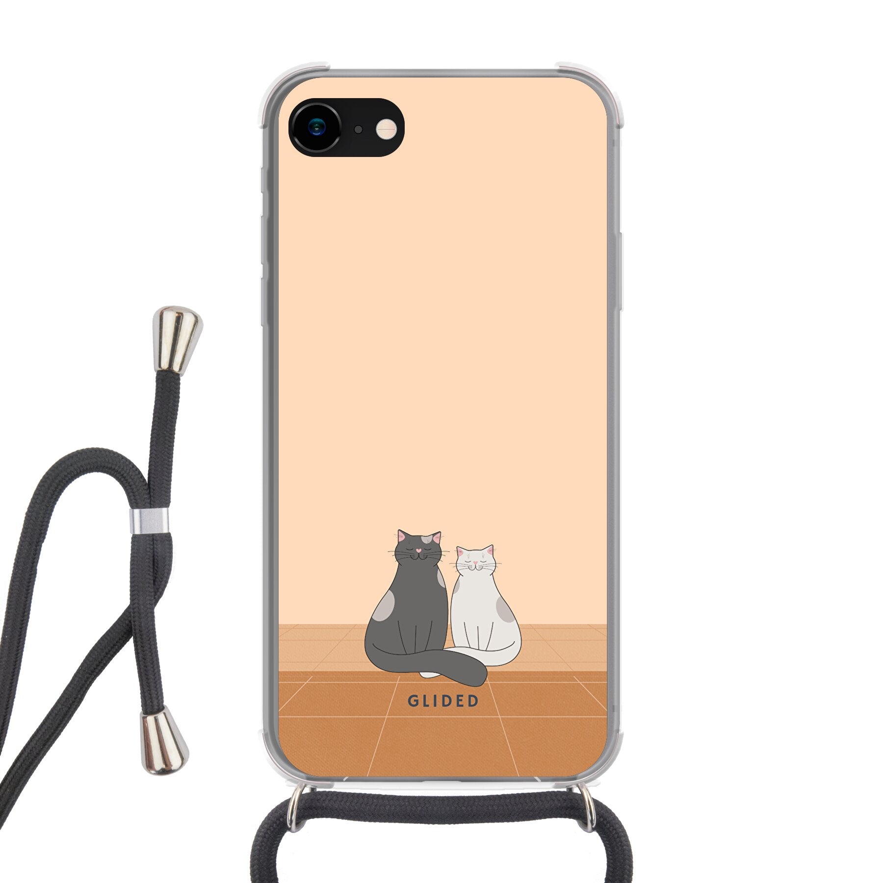 Catty Friends iPhone 7 Handyhülle mit zwei süßen Katzenfreunden auf aprikosenfarbenem Hintergrund, idealer Schutz und stilvolles Design.
