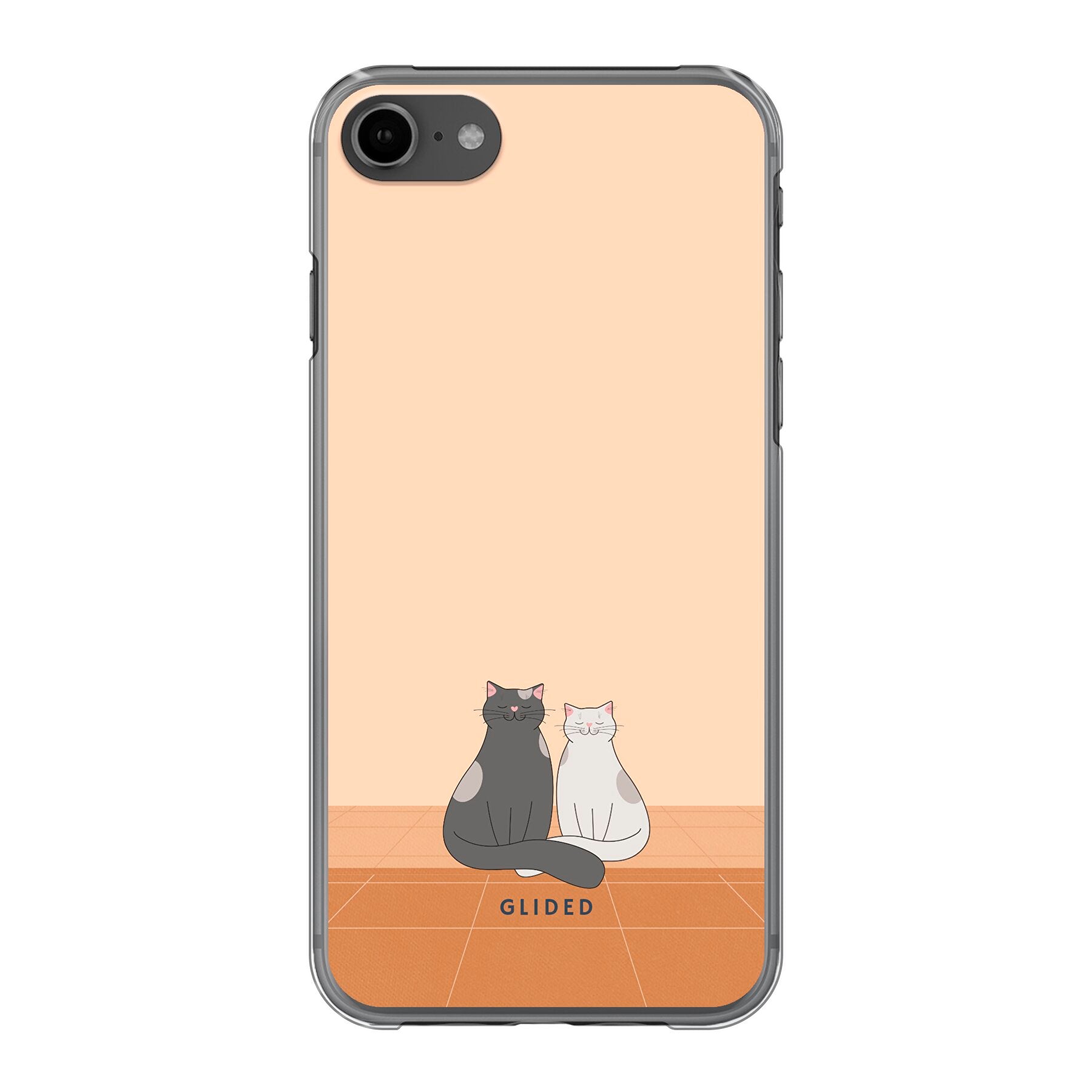 Catty Friends iPhone 7 Handyhülle mit zwei süßen Katzenfreunden auf aprikosenfarbenem Hintergrund, idealer Schutz und stilvolles Design.