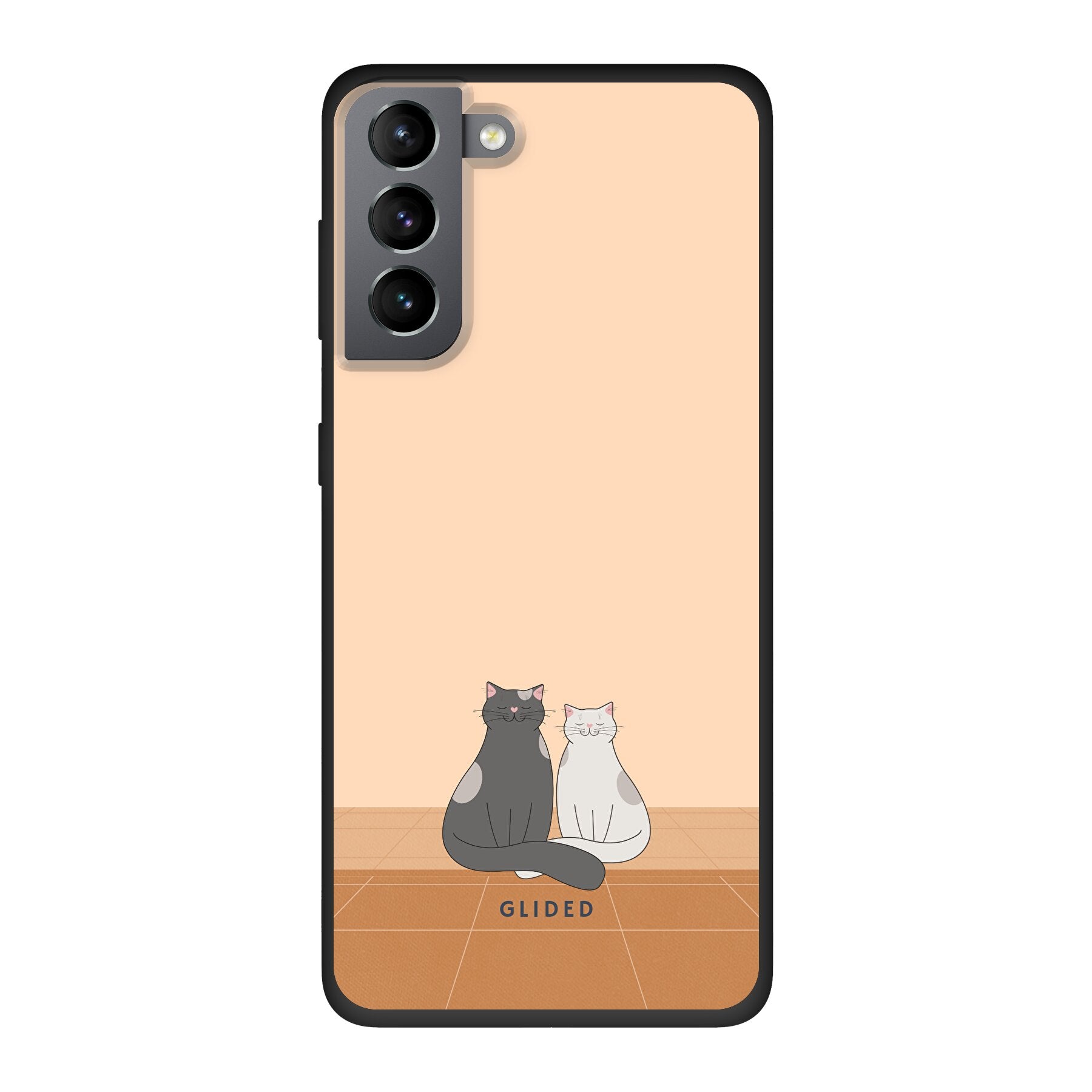 Catty Friends Handyhülle für Samsung Galaxy S10 mit zwei niedlichen Katzenfreunden auf aprikosenfarbenem Hintergrund.