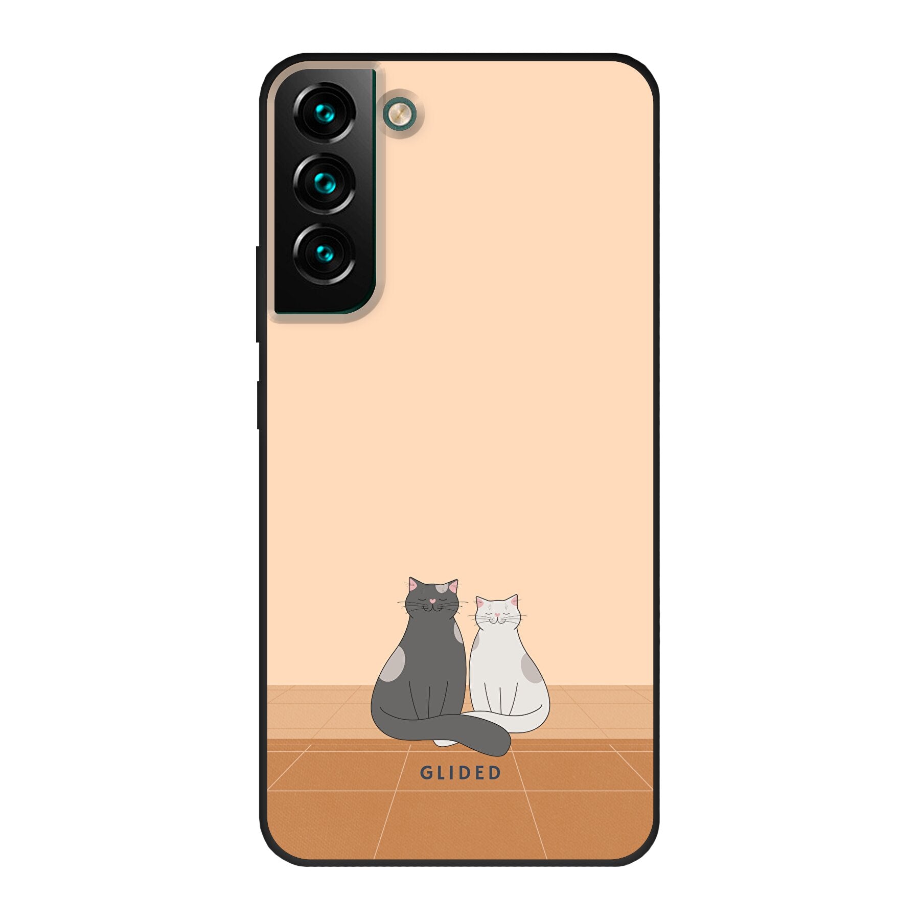 Catty Friends Handyhülle für Samsung Galaxy S22 Plus mit zwei süßen Katzenfreunden auf aprikosenfarbenem Hintergrund.