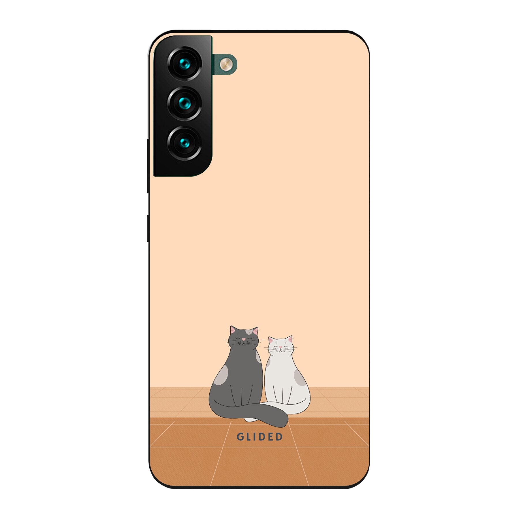 Catty Friends Handyhülle für Samsung Galaxy S22 Plus mit zwei süßen Katzenfreunden auf aprikosenfarbenem Hintergrund.