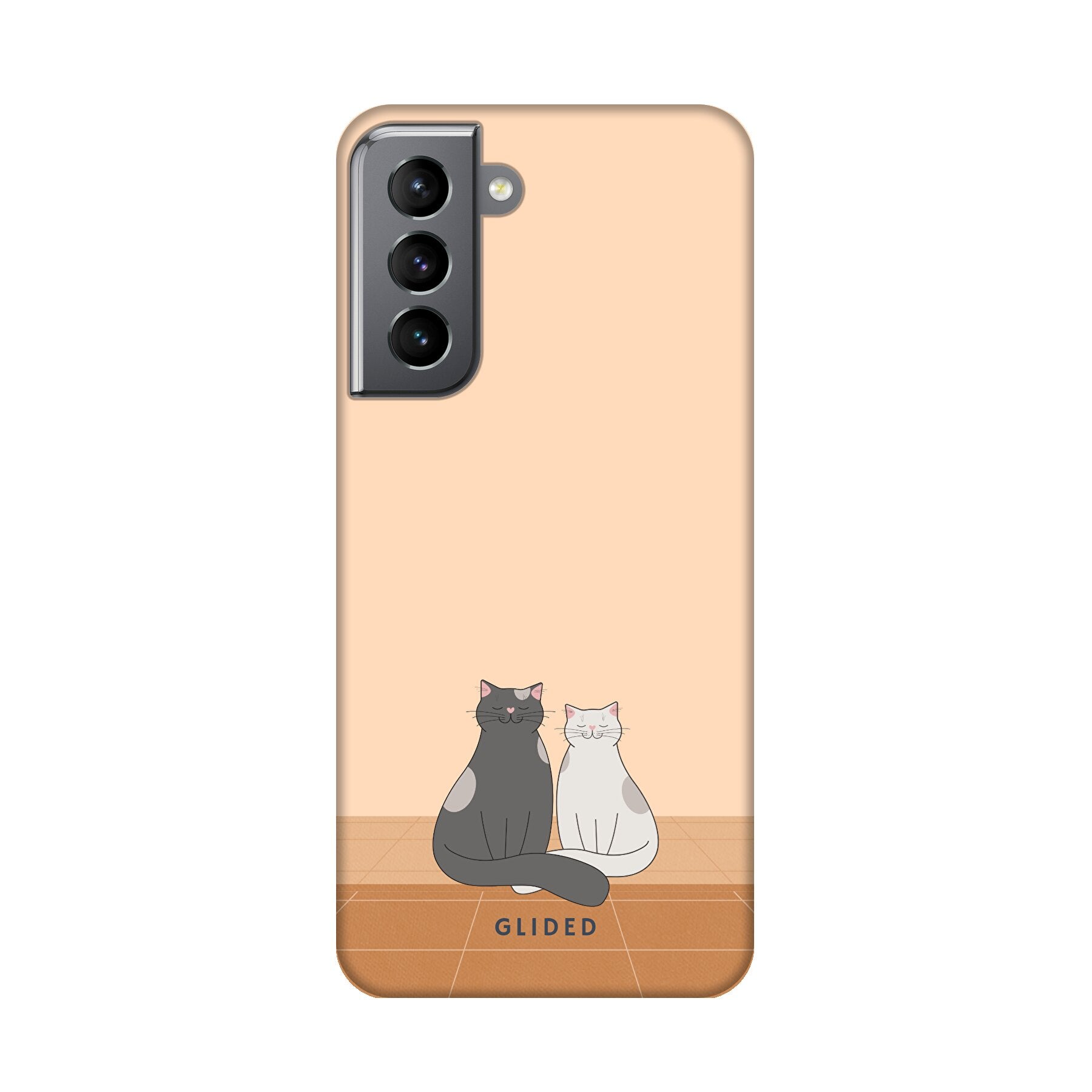 Catty Friends Handyhülle für Samsung Galaxy S21 5G mit zwei süßen Katzenfreunden auf aprikosenfarbenem Hintergrund.