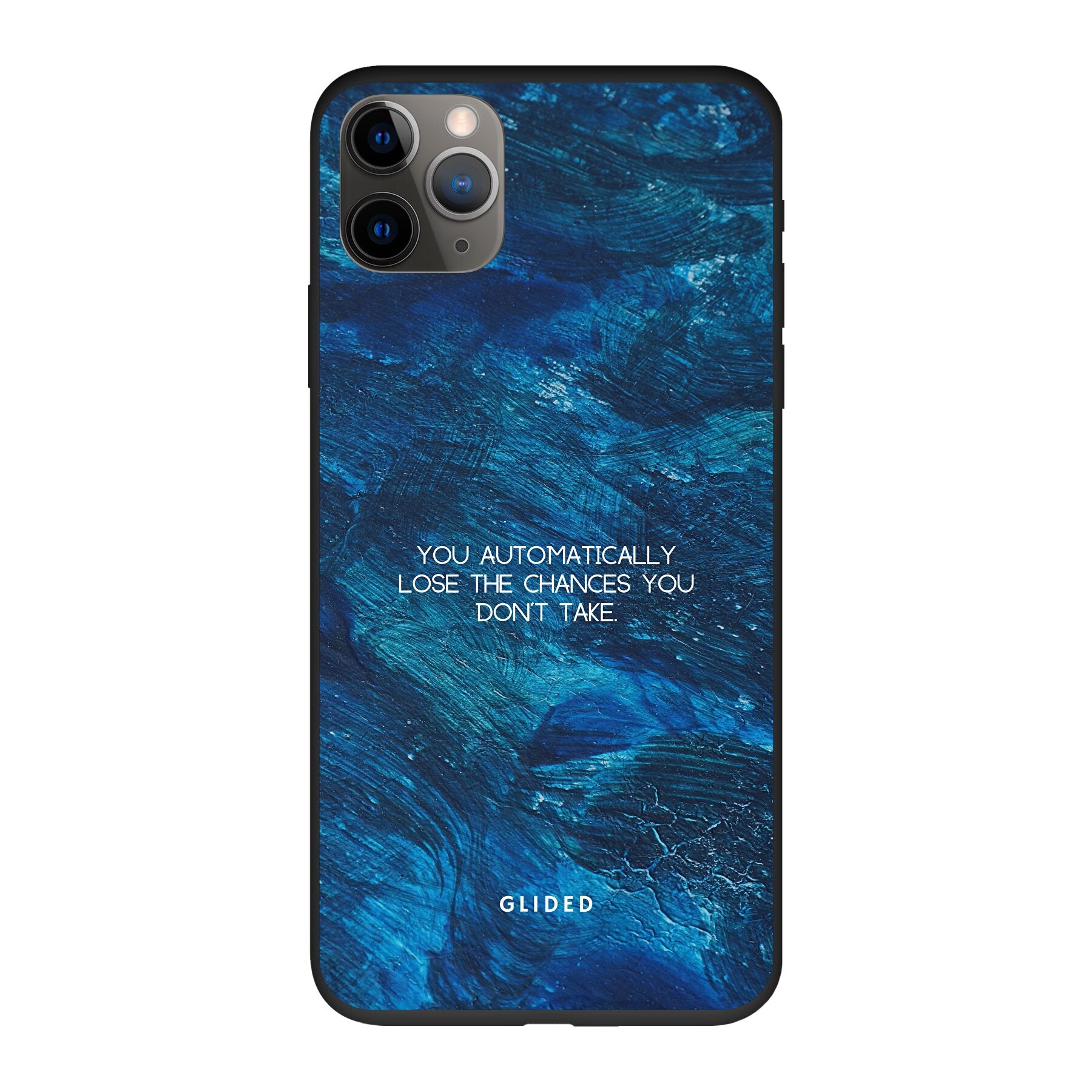 Chances Handyhülle für iPhone 11 Pro mit inspirierendem Spruch auf dunkelblauem Hintergrund, bietet Schutz und Stil.