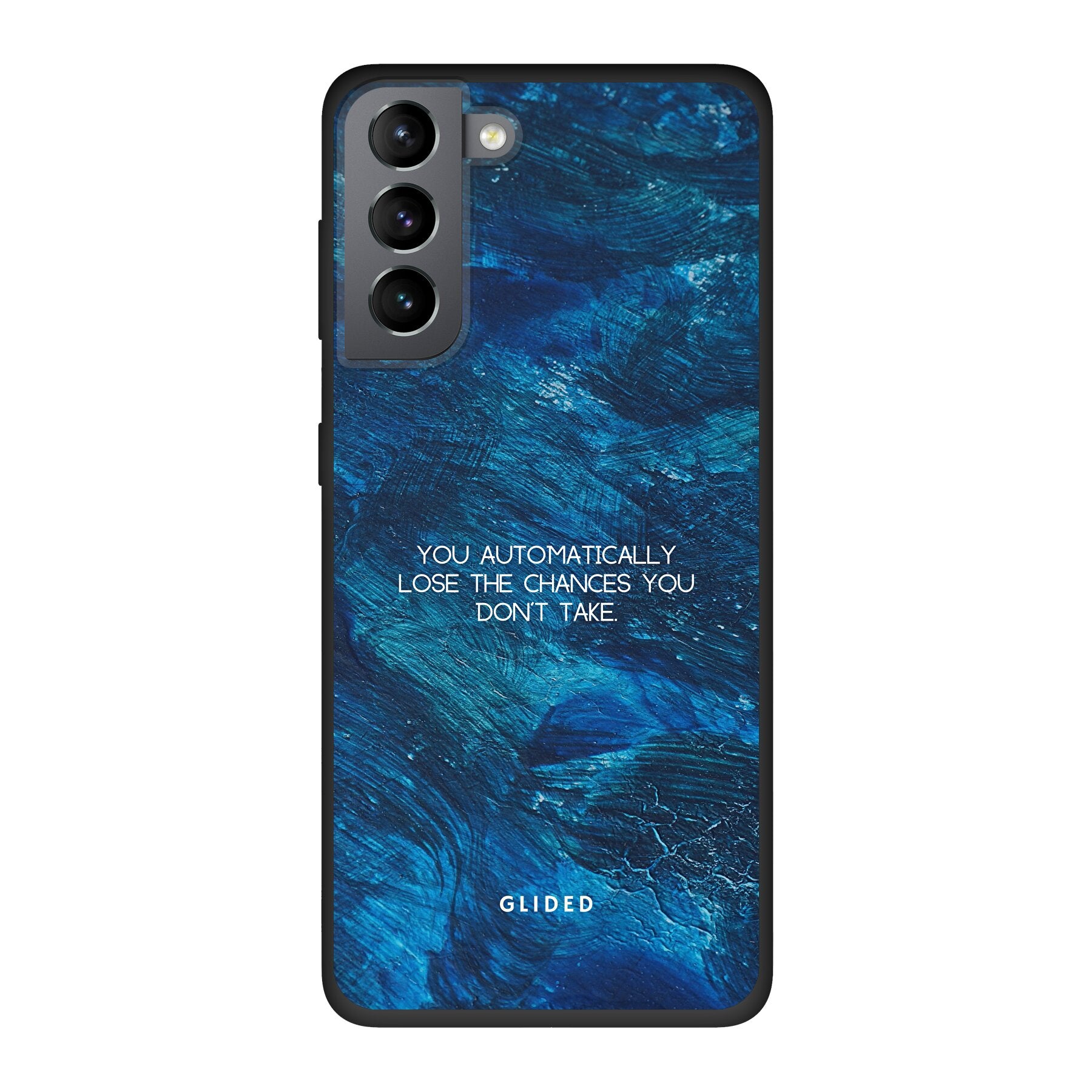 Chances Handyhülle für Samsung Galaxy S10 mit inspirierendem Spruch auf dunkelblauem Hintergrund, bietet Schutz und Stil.