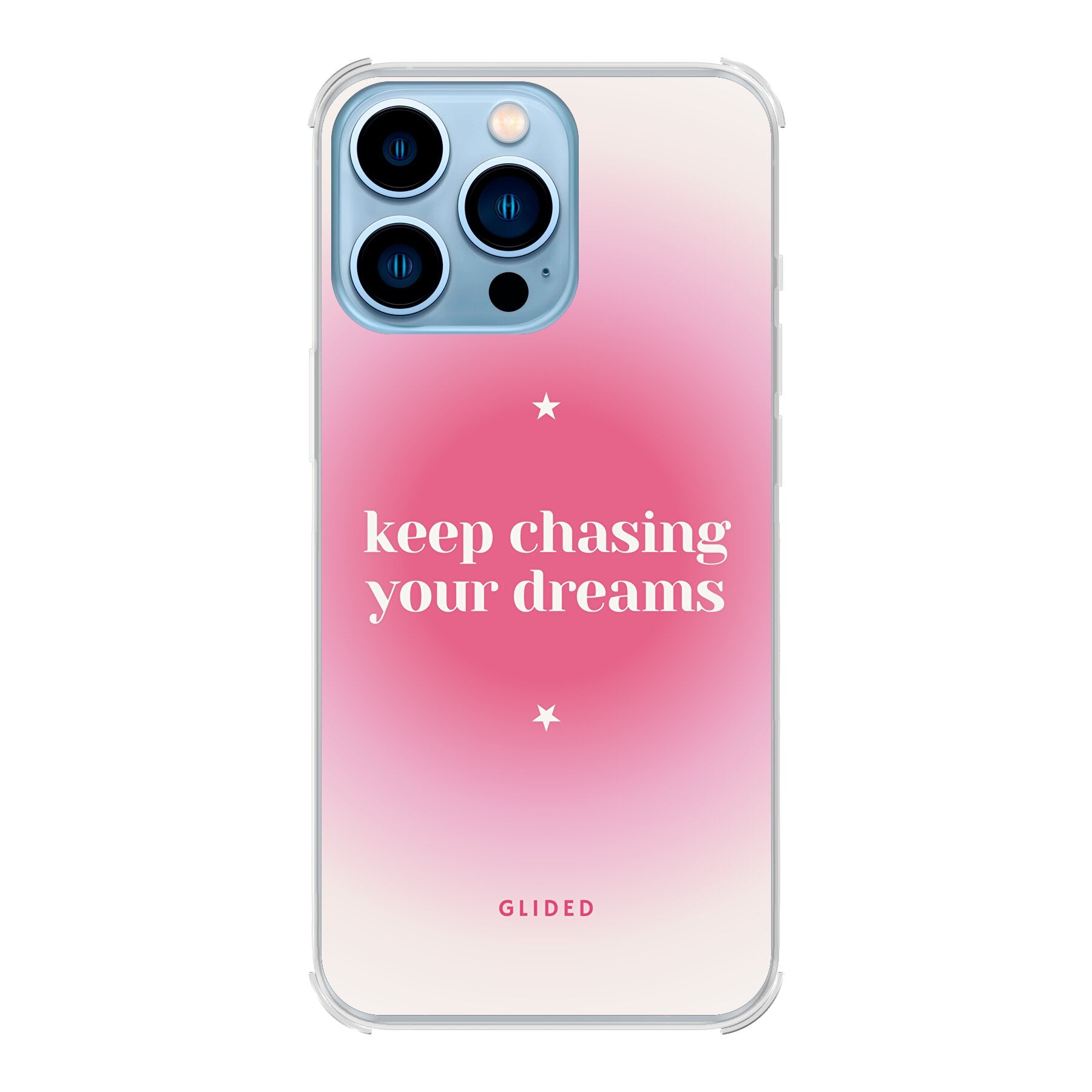Chasing Dreams Handyhülle für iPhone 13 Pro mit inspirierender Botschaft und schlankem Design, idealer Schutz für dein Smartphone.