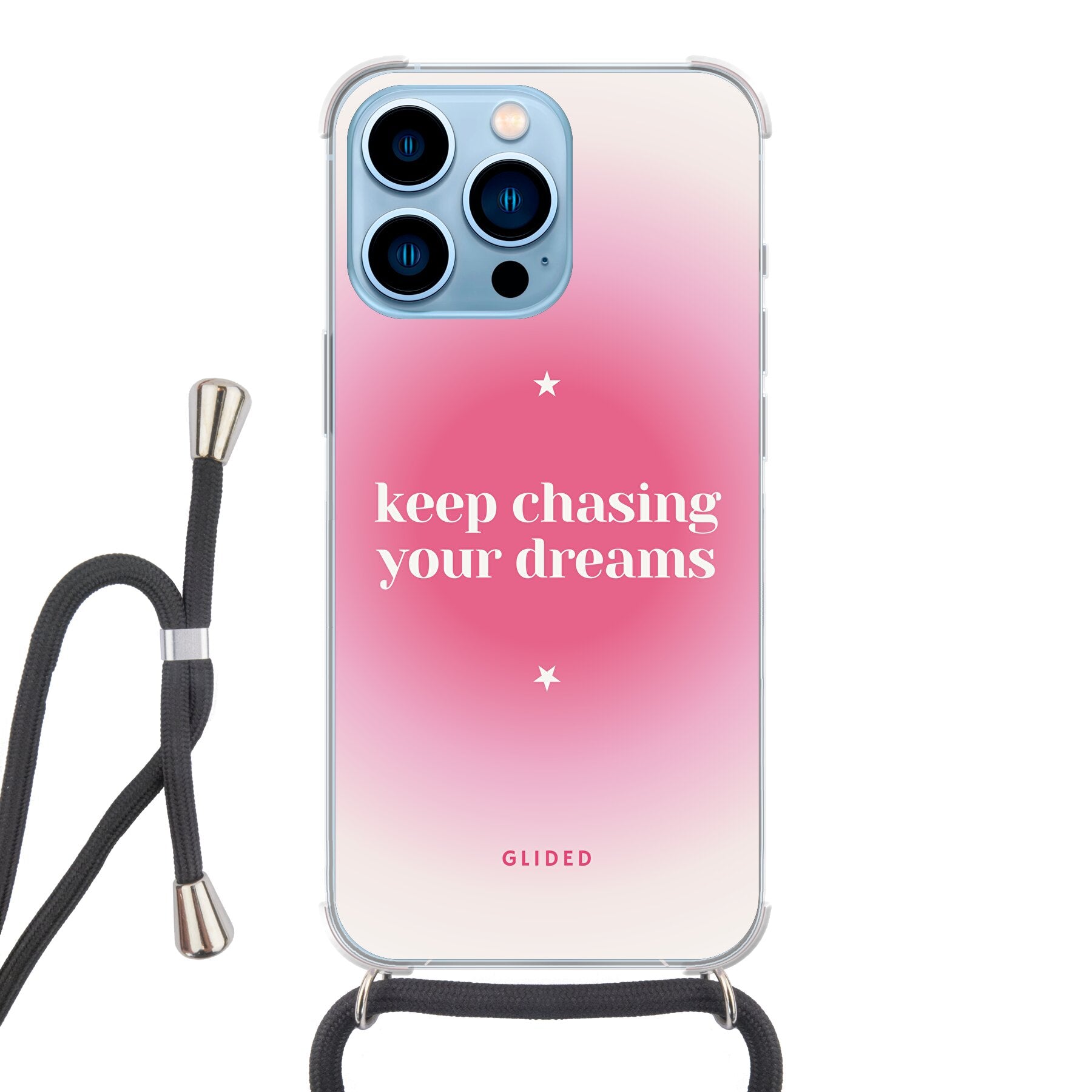 Chasing Dreams Handyhülle für iPhone 13 Pro Max mit inspirierender Botschaft und schlankem Design, idealer Schutz für dein Smartphone.