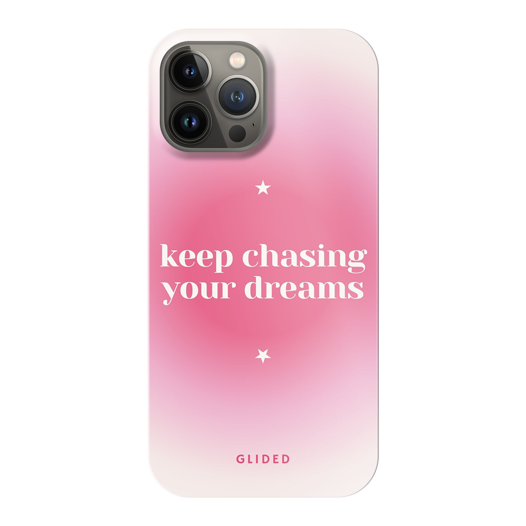 Chasing Dreams Handyhülle für iPhone 13 Pro Max mit inspirierender Botschaft und schlankem Design, idealer Schutz für dein Smartphone.