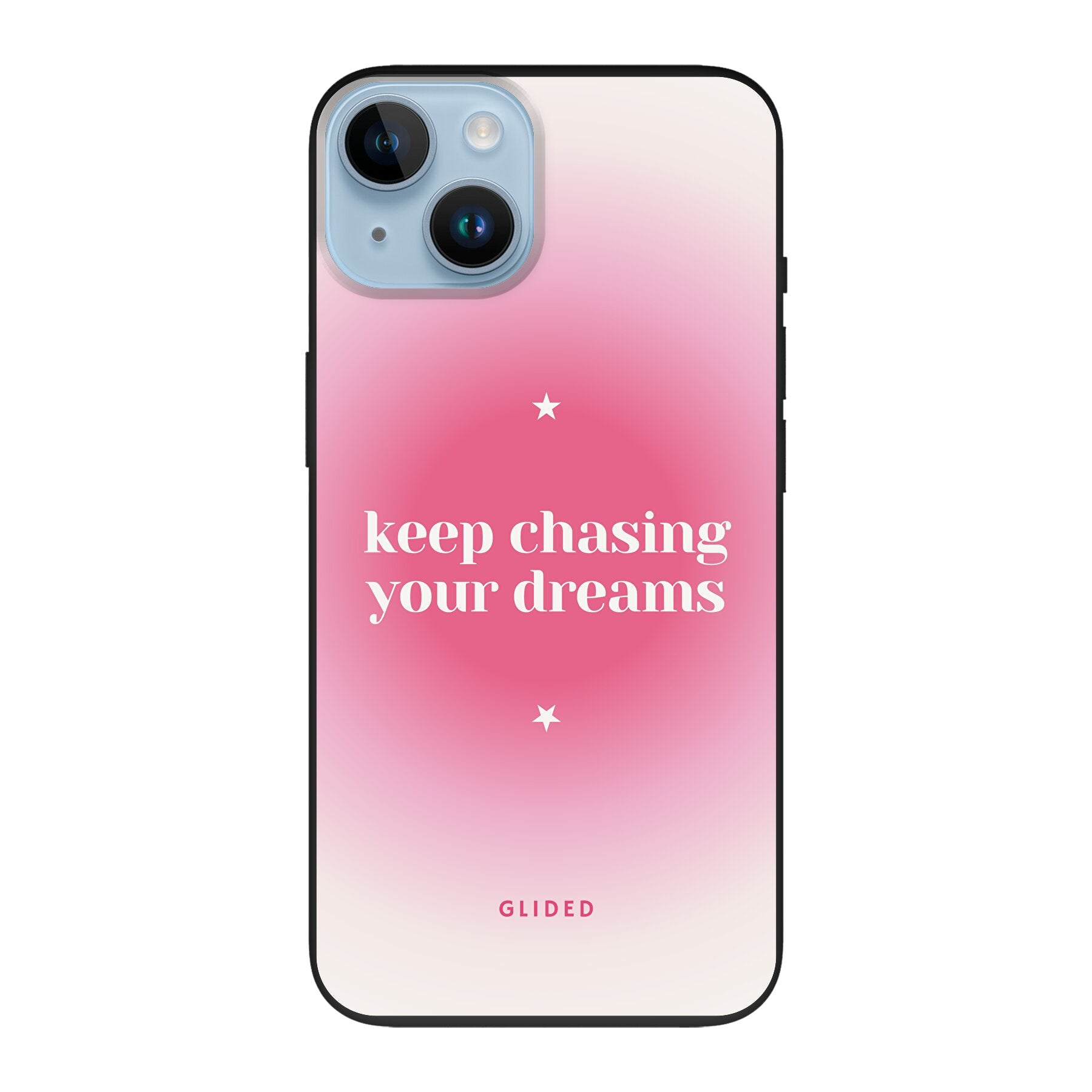 Chasing Dreams iPhone 14 Handyhülle mit inspirierender Botschaft und schlankem Design, idealer Schutz für dein Smartphone.