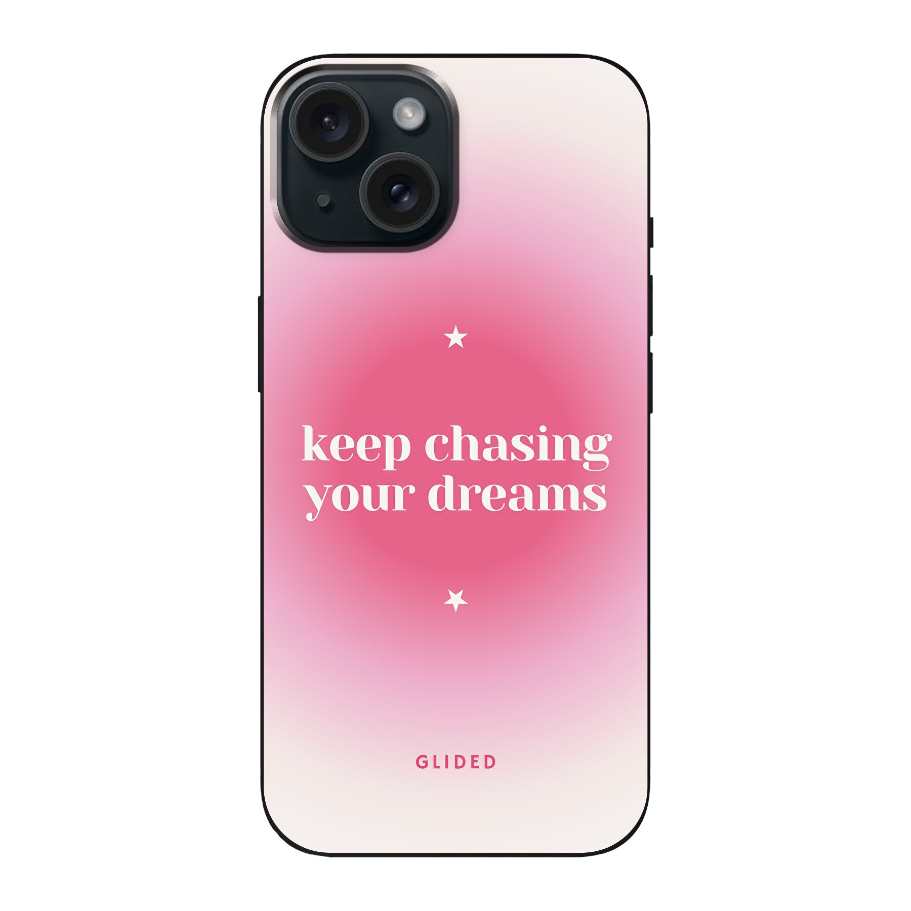 Chasing Dreams Handyhülle für iPhone 15 mit inspirierender Botschaft und schlankem Design, idealer Schutz und Zugang zu Funktionen.