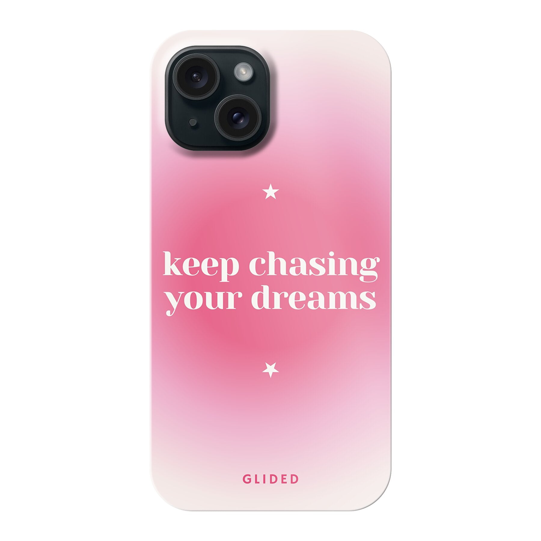 Chasing Dreams Handyhülle für iPhone 15 mit inspirierender Botschaft und schlankem Design, idealer Schutz und Zugang zu Funktionen.