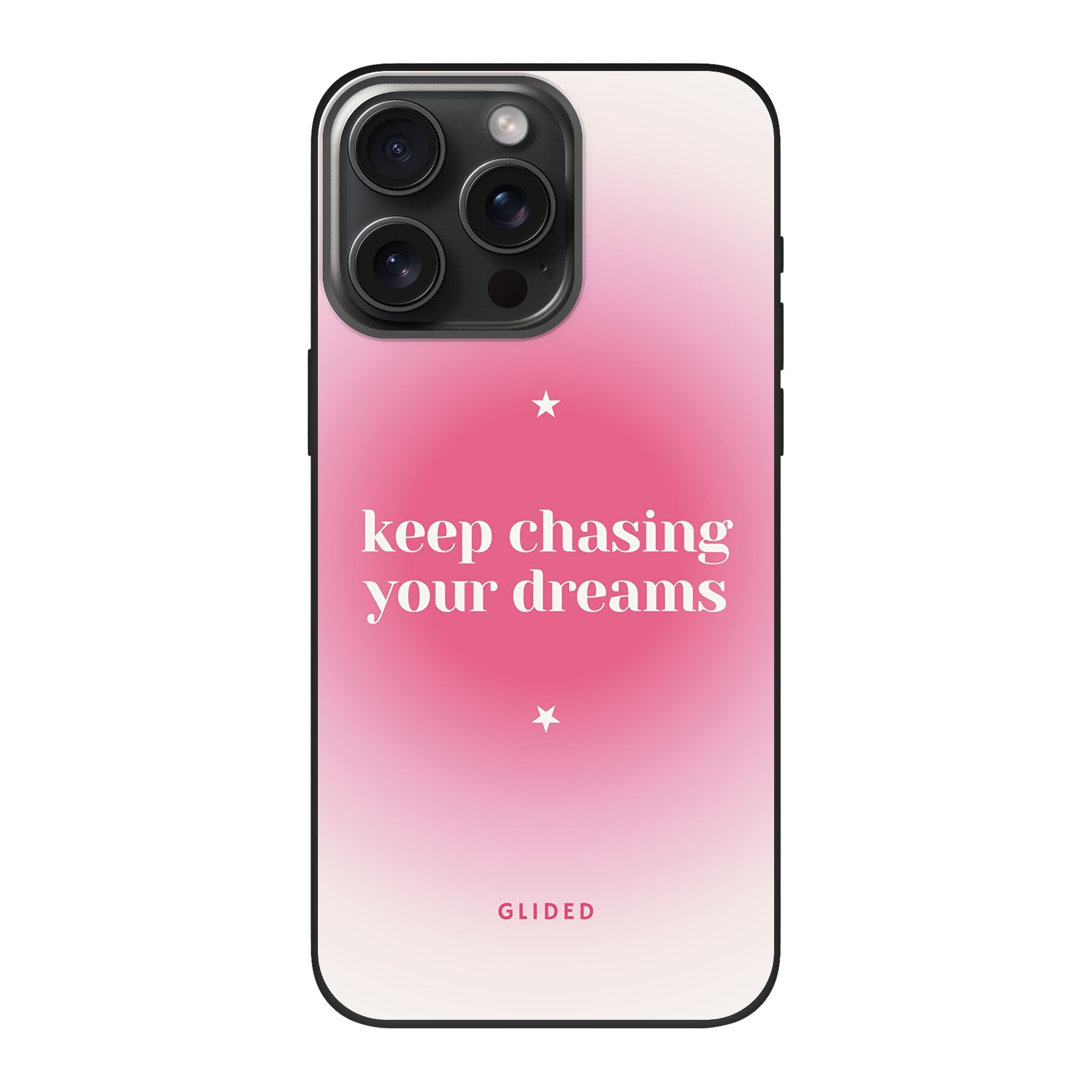 Chasing Dreams iPhone 15 Pro Handyhülle mit inspirierender Botschaft und schlankem Design, idealer Schutz für dein Smartphone.