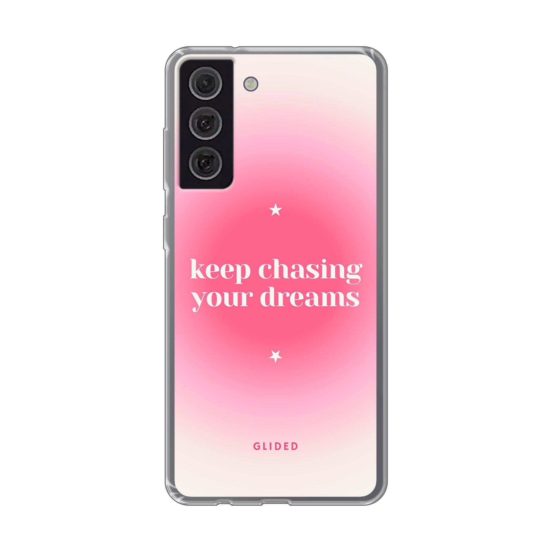Motivierende 'Chasing Dreams' Handyhülle für Samsung Galaxy S21 FE mit inspirierender Botschaft und schlankem Design.