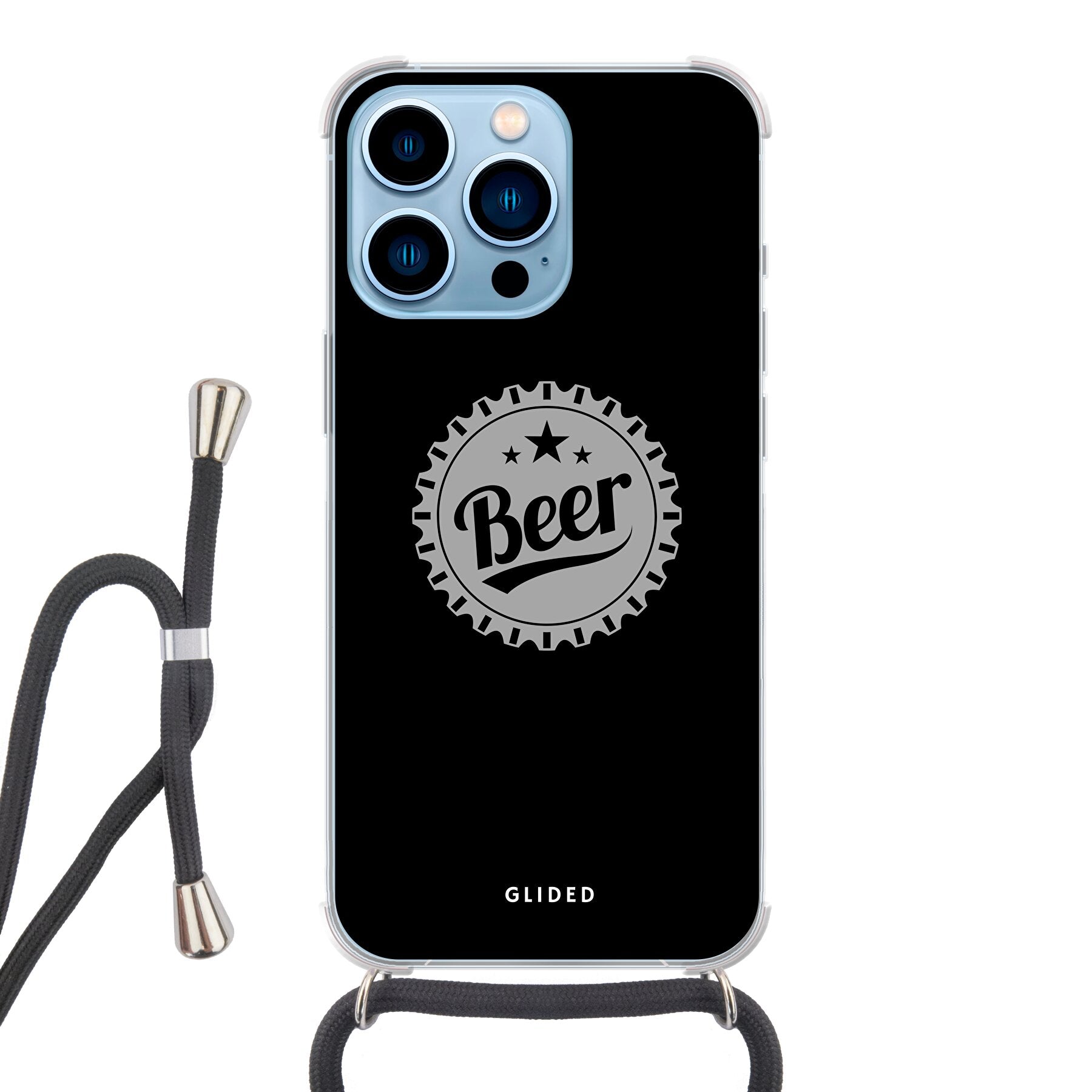 Cheers iPhone 13 Pro Max Handyhülle mit Bierdeckel-Design und dem Wort 'Beer' für stilvollen Schutz und Geselligkeit.