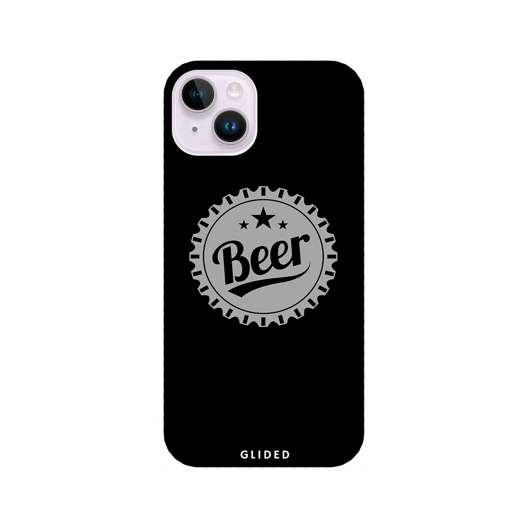 Cheers iPhone 14 Plus Handyhülle mit Bierdeckel-Design und dem Wort 'Beer' in stilvollem Look.