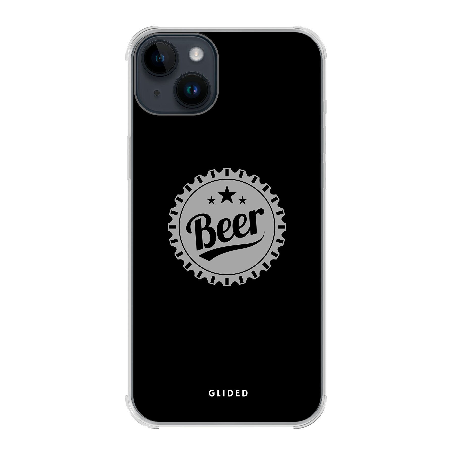 Cheers iPhone 14 Plus Handyhülle mit Bierdeckel-Design und dem Wort 'Beer' in stilvollem Look.