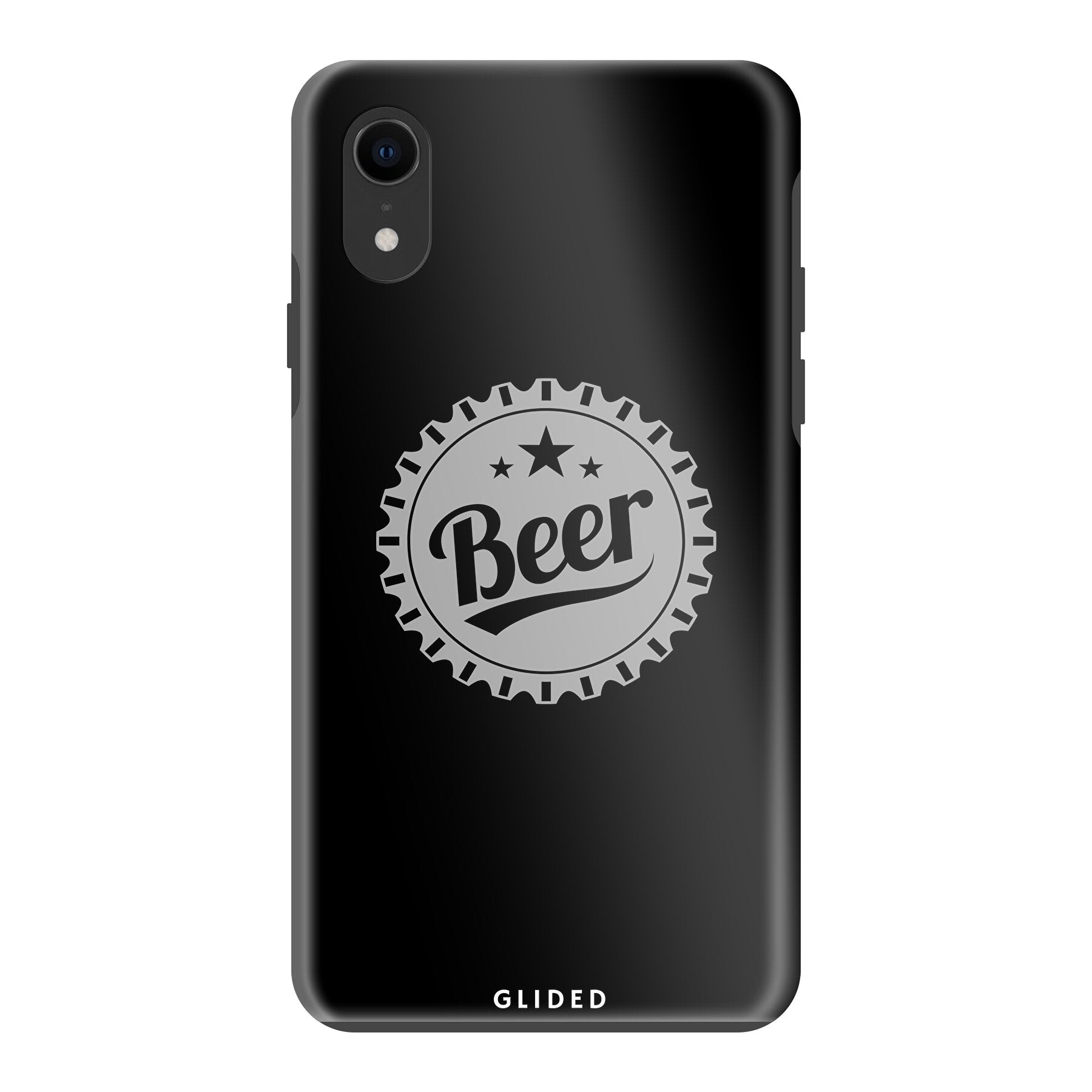 Cheers iPhone XR Handyhülle mit Bierdeckel-Design, das das Wort 'Beer' zeigt, ideal für Bierliebhaber.
