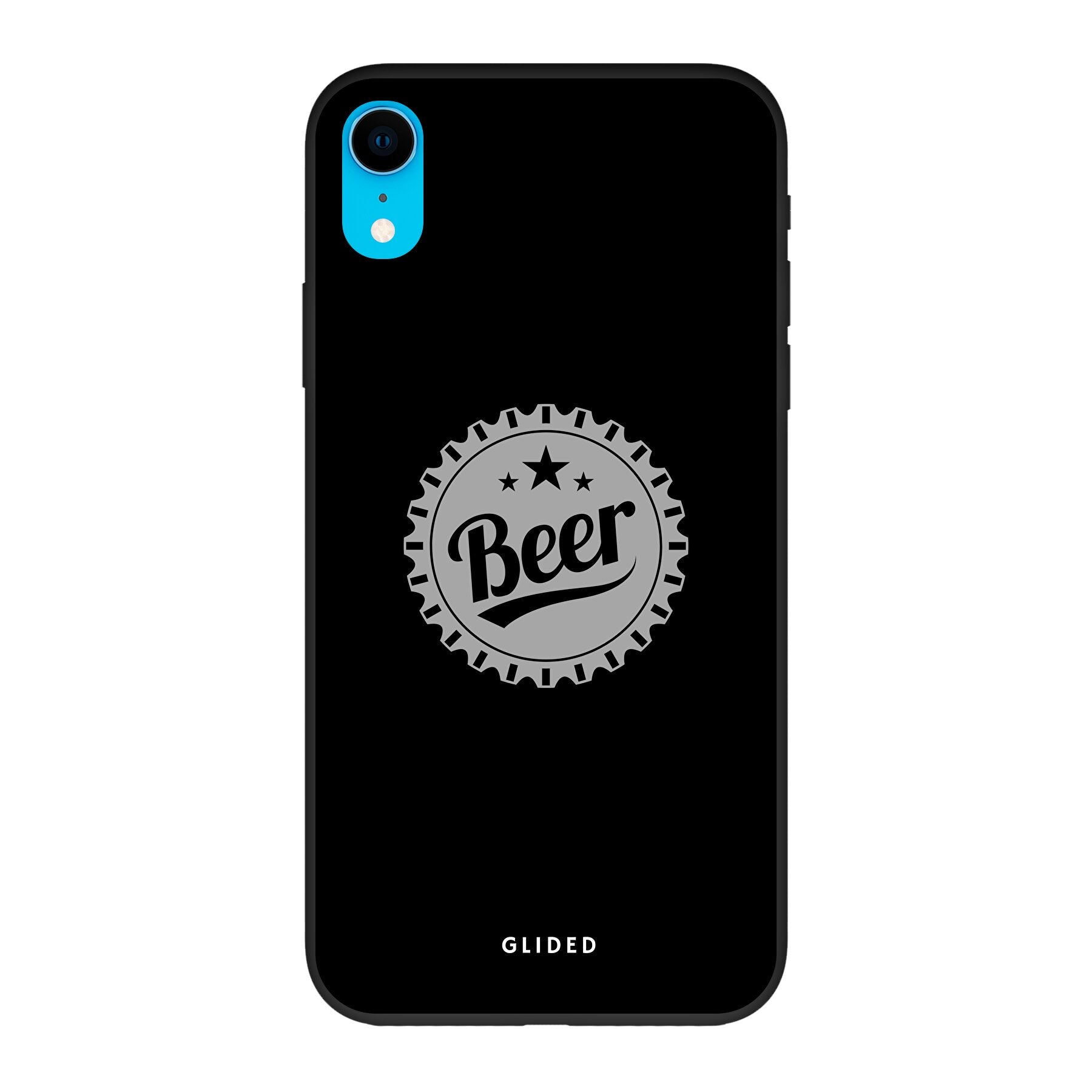 Cheers iPhone XR Handyhülle mit Bierdeckel-Design, das das Wort 'Beer' zeigt, ideal für Bierliebhaber.