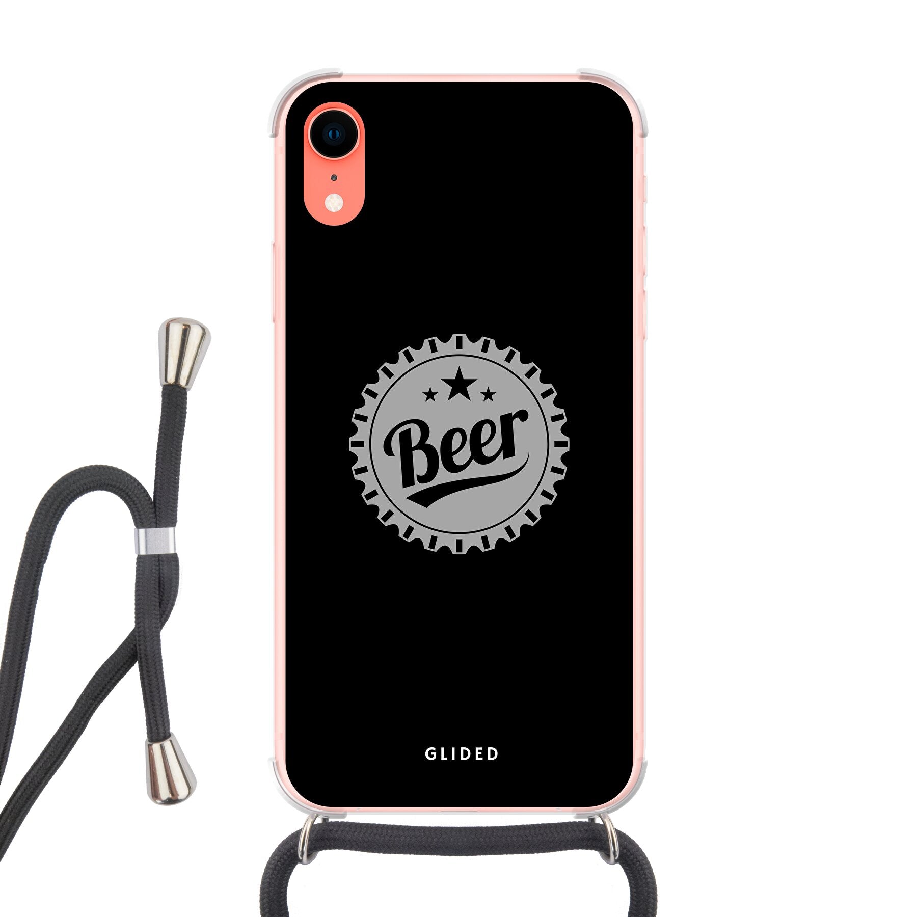 Cheers iPhone XR Handyhülle mit Bierdeckel-Design, das das Wort 'Beer' zeigt, ideal für Bierliebhaber.