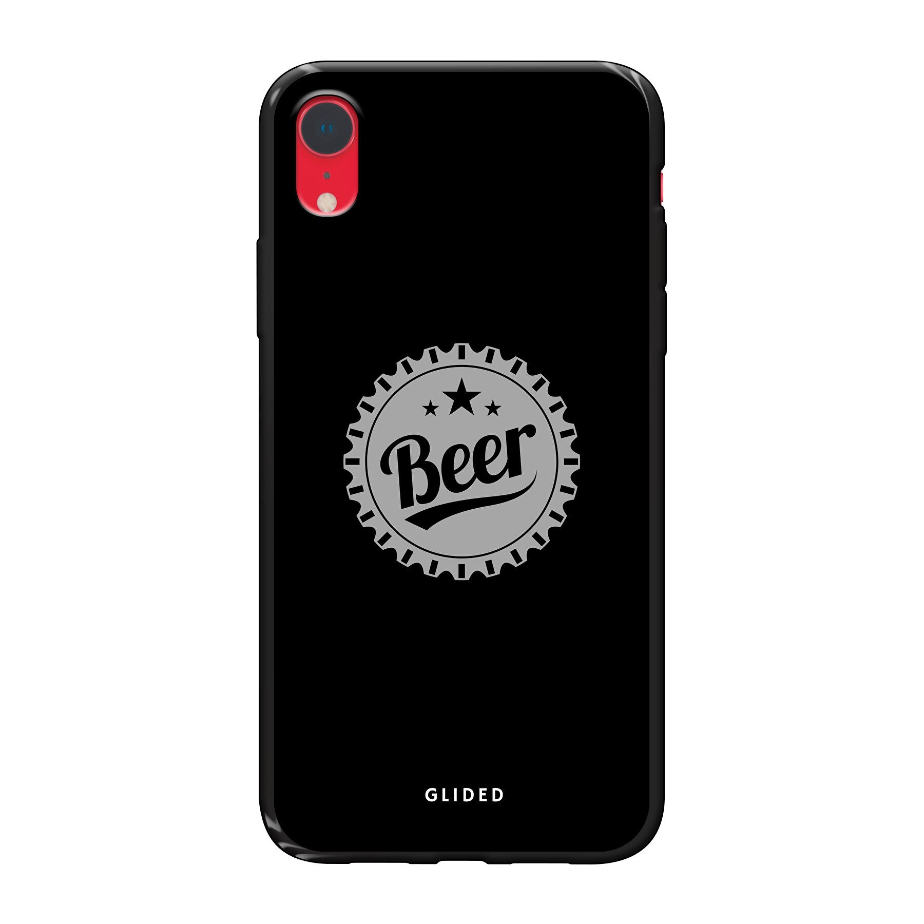 Cheers iPhone XR Handyhülle mit Bierdeckel-Design, das das Wort 'Beer' zeigt, ideal für Bierliebhaber.