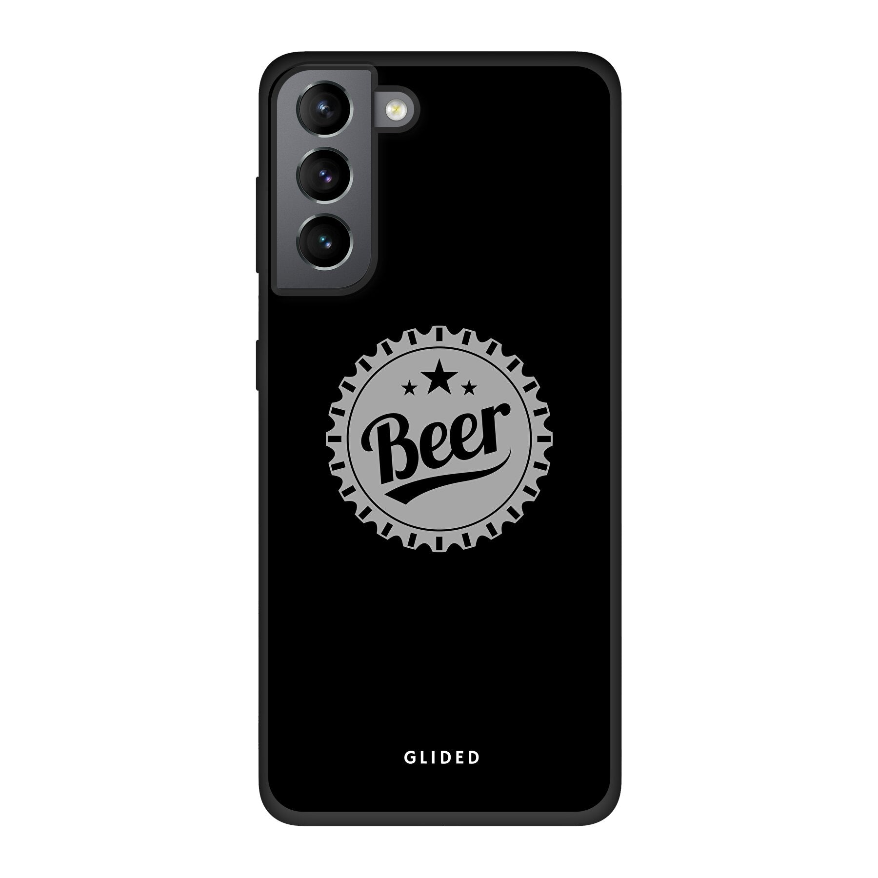 Samsung Galaxy S10 Handyhülle mit Bierdeckel-Design und dem Wort 'Beer', ideal für gesellige Anlässe.