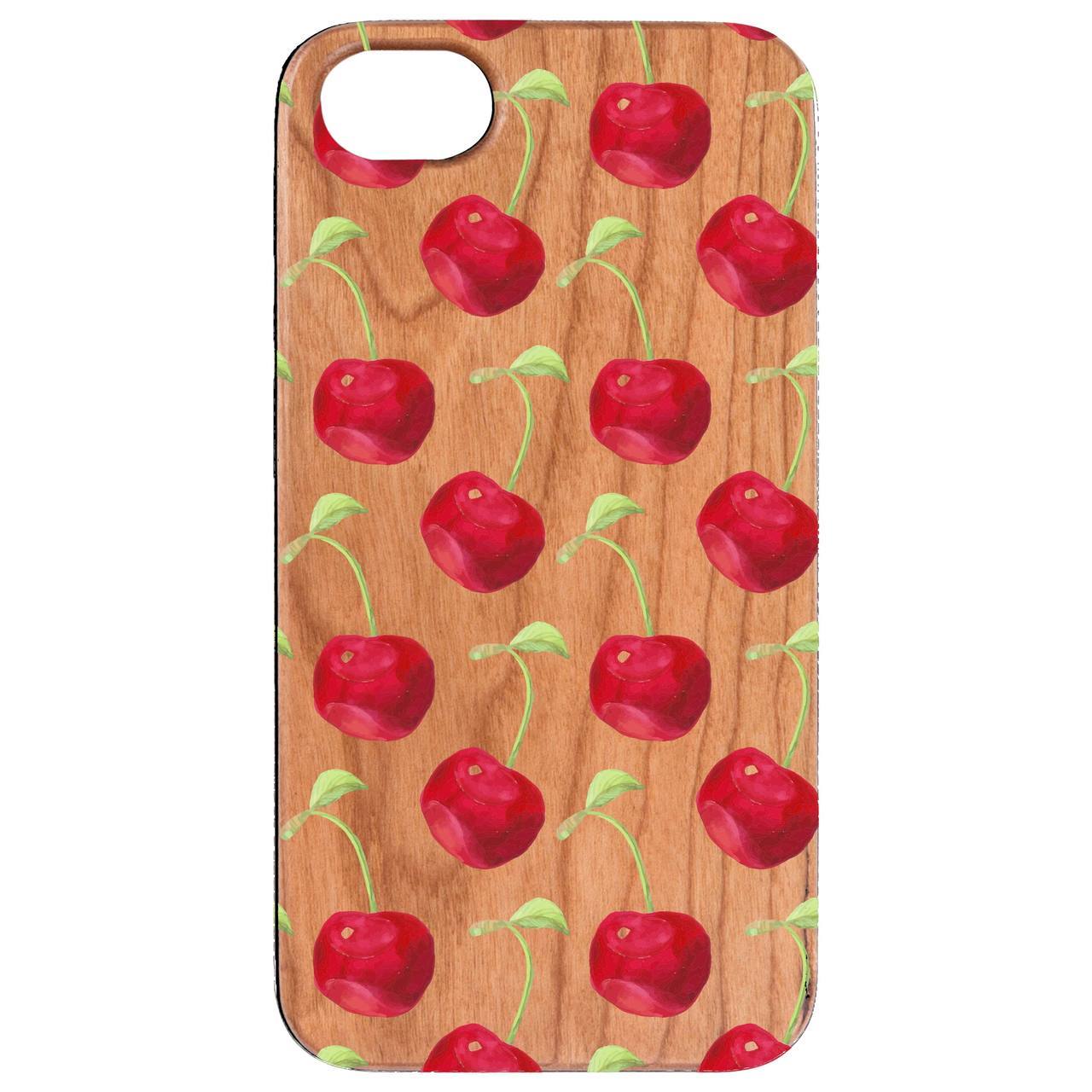 Cherry Pattern UV Color Printed phone case showcasing a unique wood design with protective features.