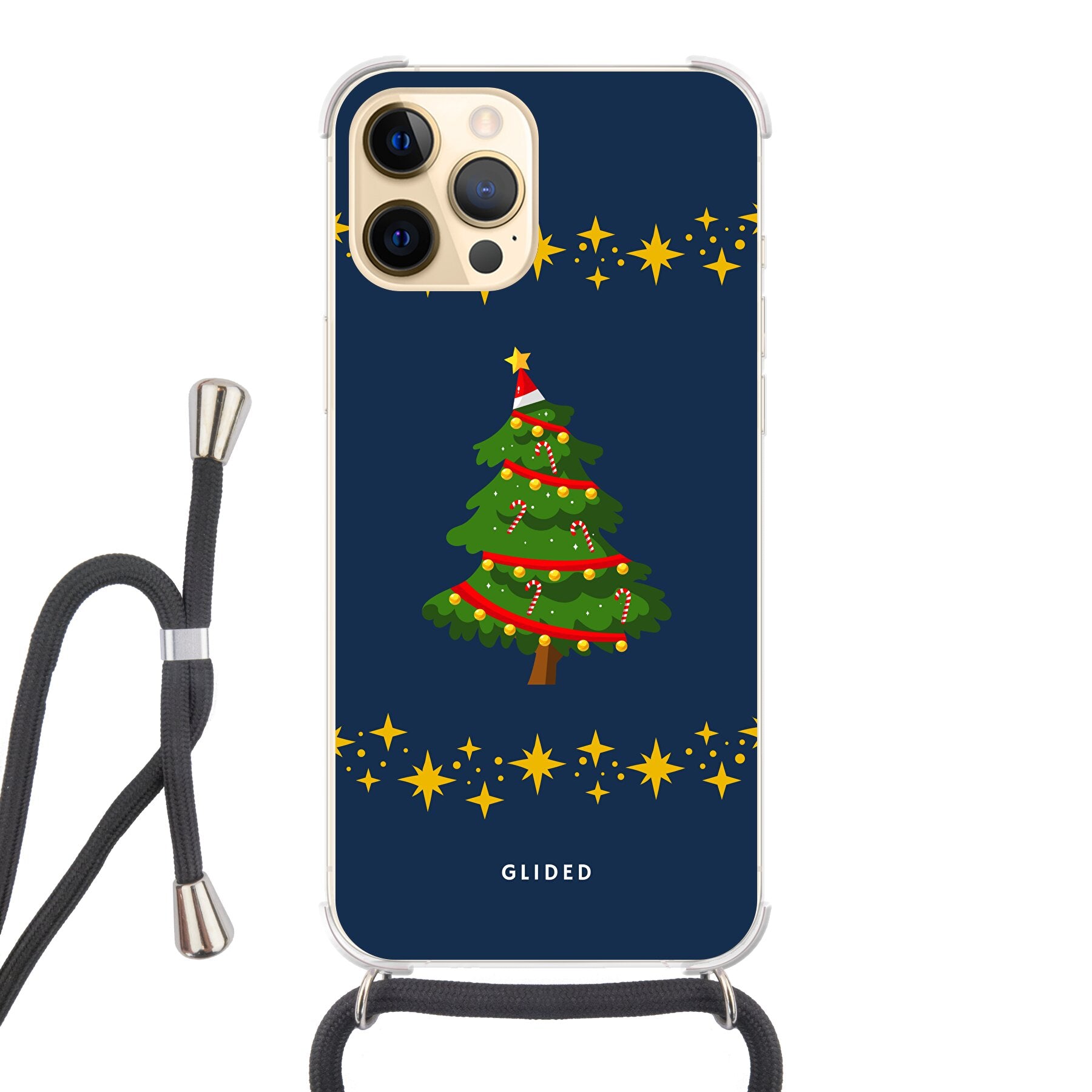 Festliche Weihnachtsbaum iPhone 12 Pro Max Handyhülle mit glitzerndem Schnee und robustem Schutz.