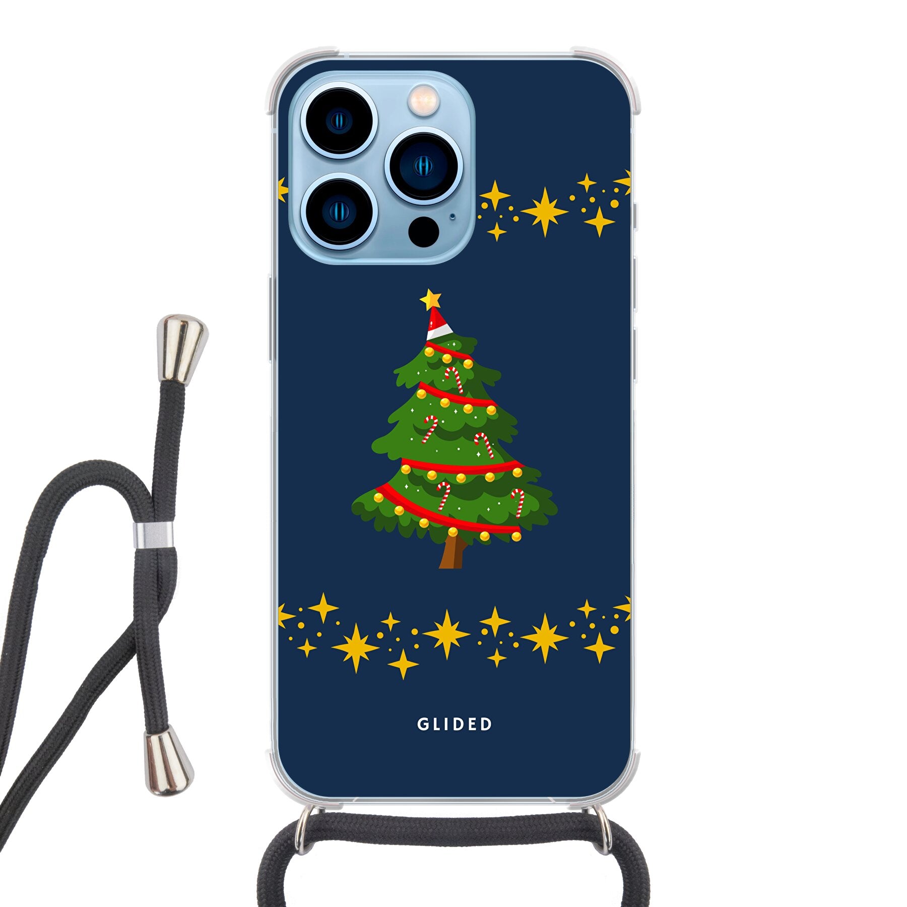 Festliche Weihnachtsbaum iPhone 13 Pro Max Handyhülle mit glitzerndem Schnee und robustem Schutz.
