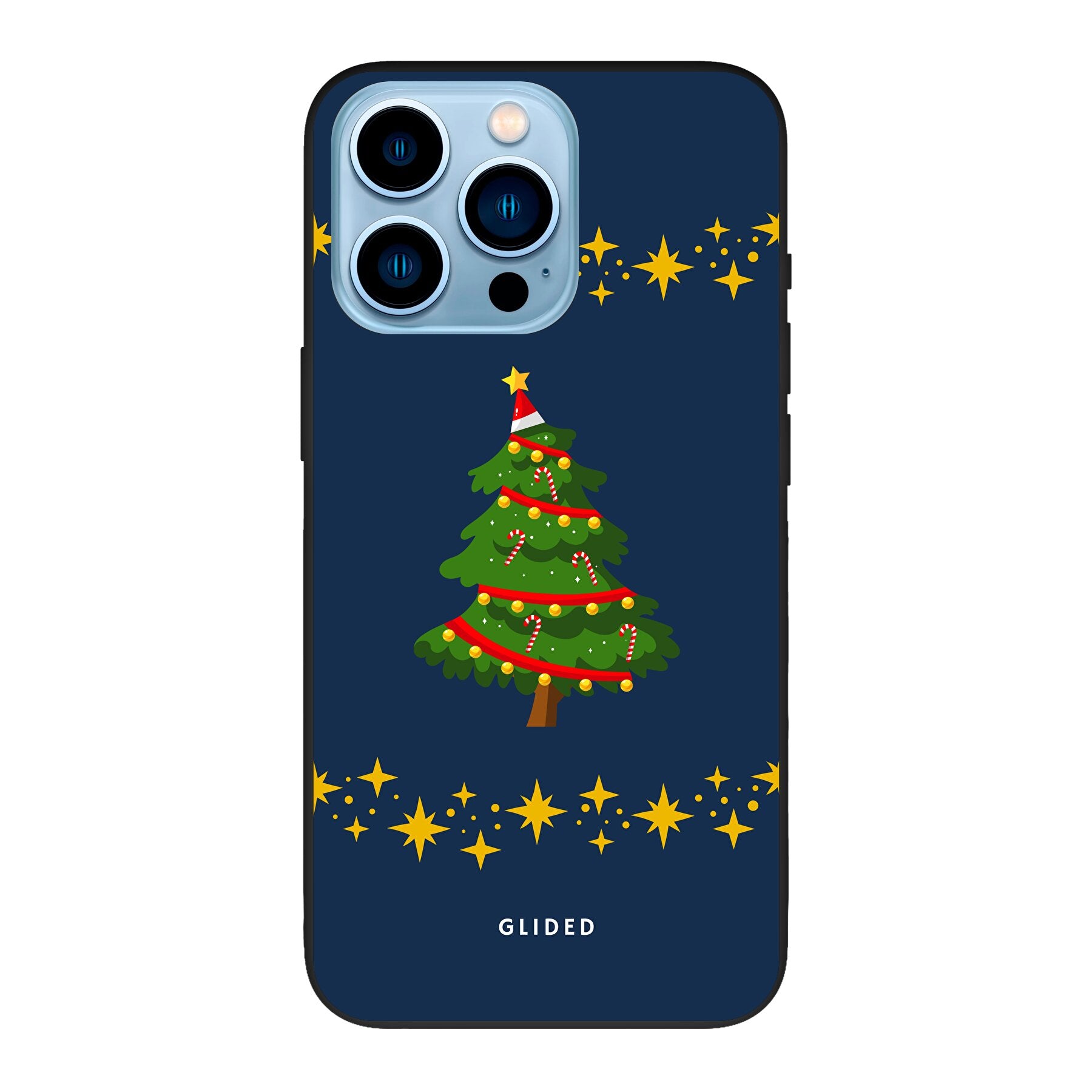 Festliche Weihnachtsbaum iPhone 13 Pro Max Handyhülle mit glitzerndem Schnee und robustem Schutz.