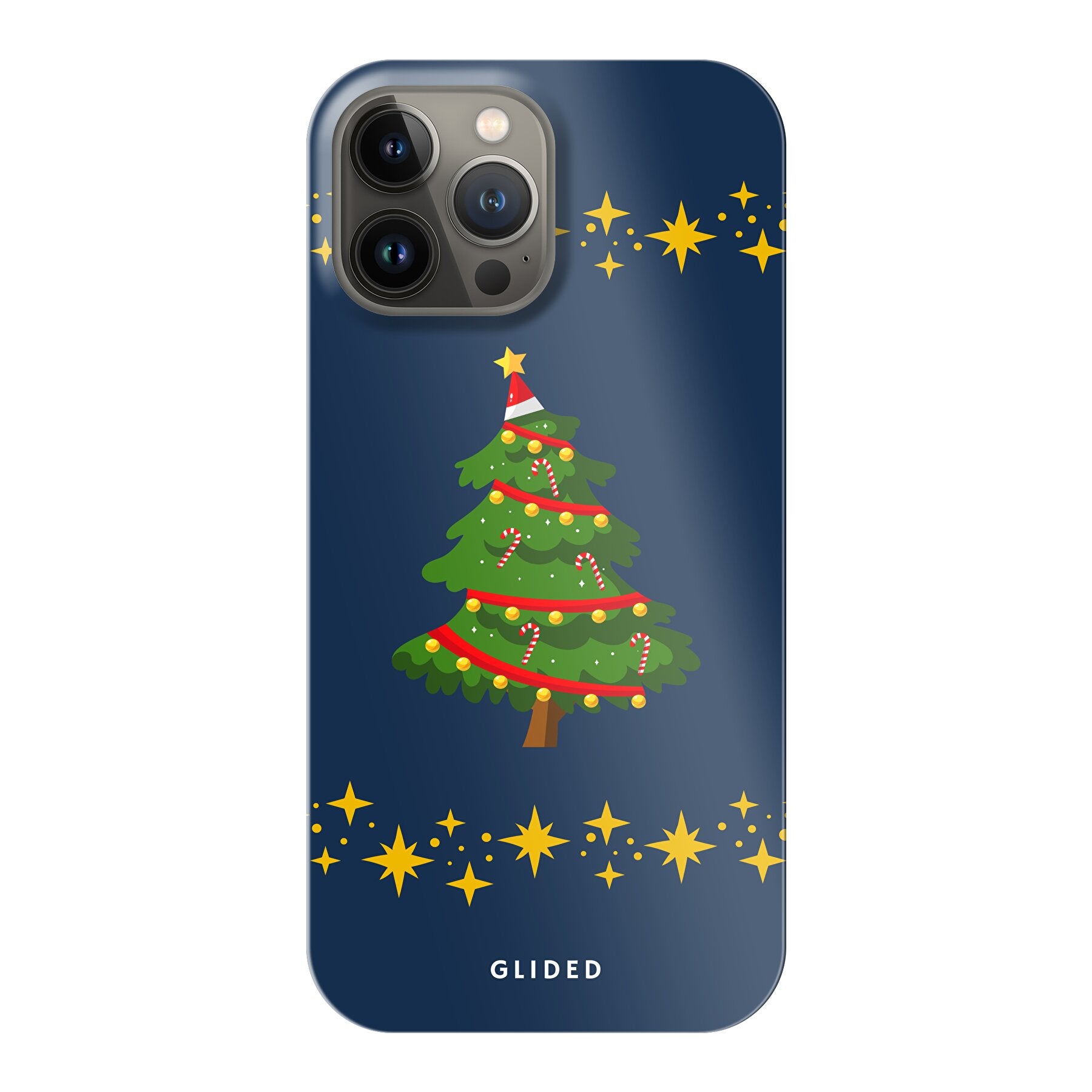 Festliche Weihnachtsbaum iPhone 13 Pro Max Handyhülle mit glitzerndem Schnee und robustem Schutz.