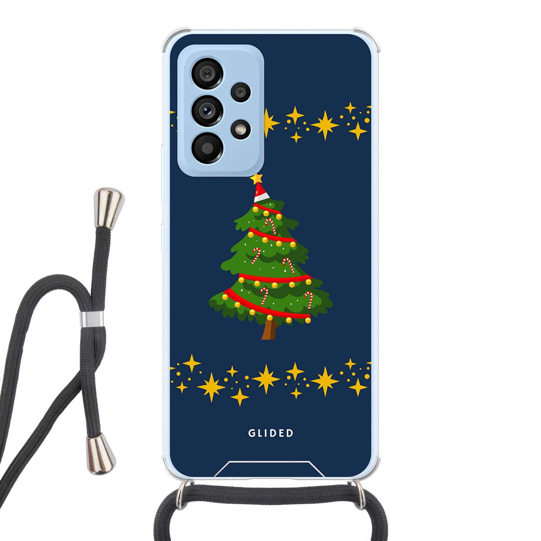 Weihnachtsbaum Samsung Galaxy A53 5G Handyhülle mit glitzerndem Schnee und festlichem Design, ideal für die Winterzeit.