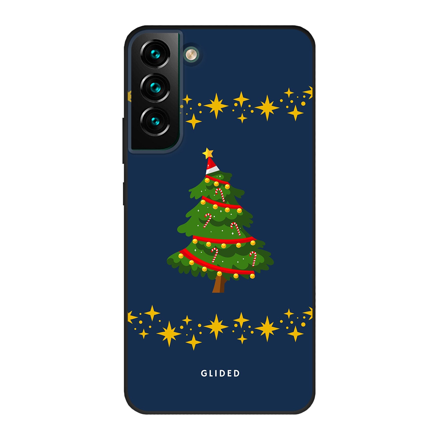 Weihnachtsbaum Samsung Galaxy S22 Plus Handyhülle mit glitzerndem Schnee und festlichem Design, ideal für die Winterzeit.