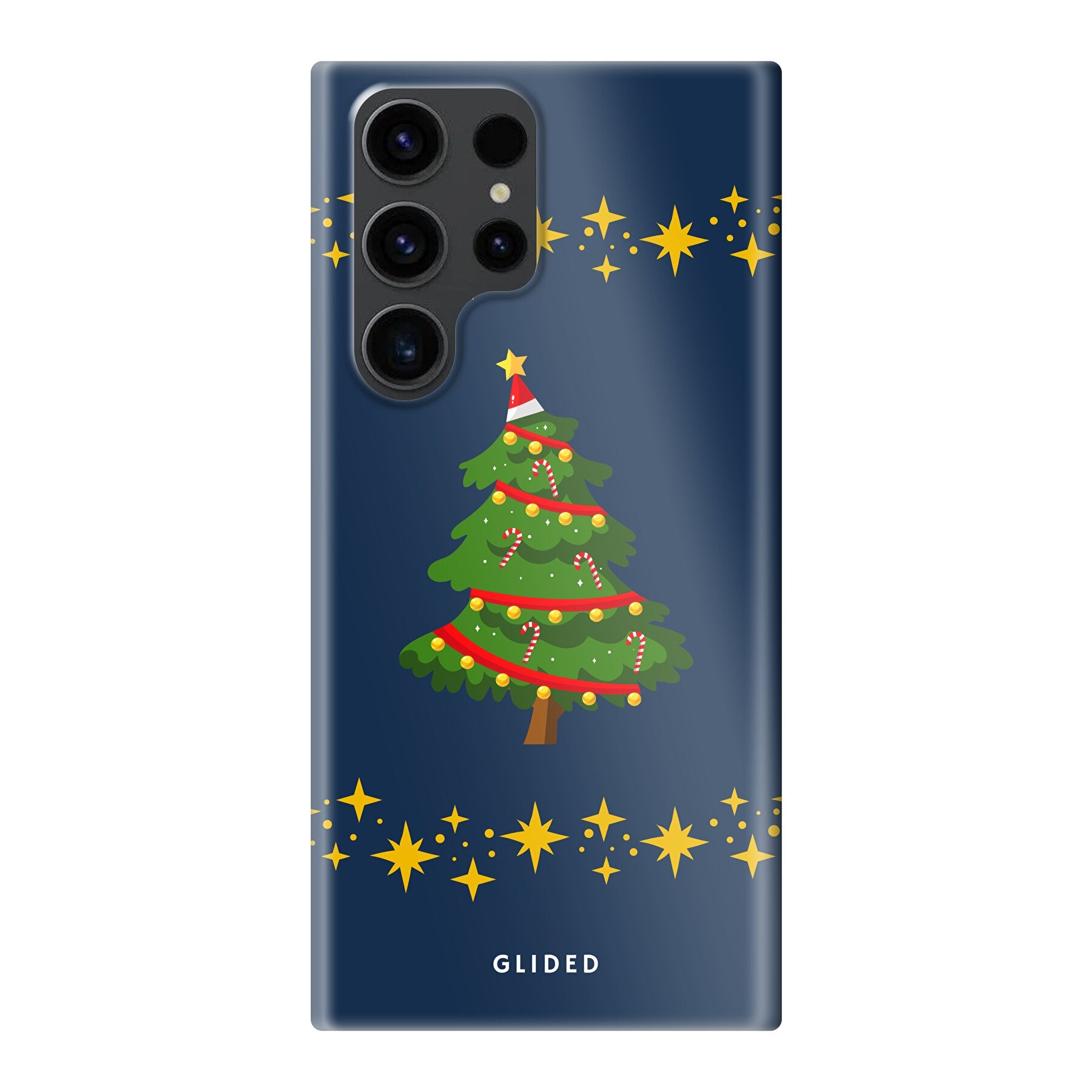 Weihnachtsbaum Samsung Galaxy S23 Ultra Handyhülle mit glitzerndem Schnee und festlichem Design, ideal für die Winterzeit.