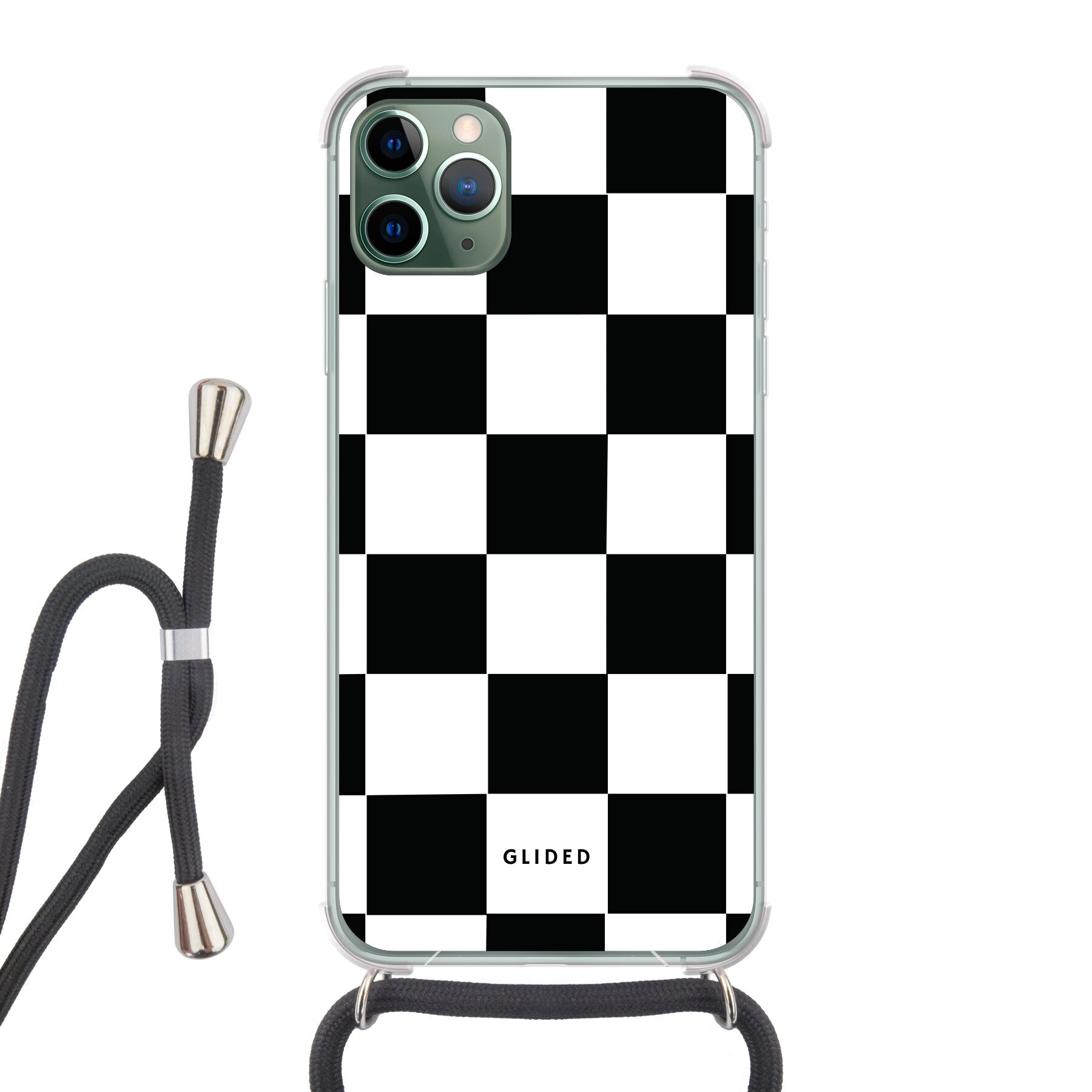 Elegante iPhone 11 Pro Max Hülle mit klassischem Schachbrettmuster, bietet stilvollen Schutz und Ausdruck von Persönlichkeit.