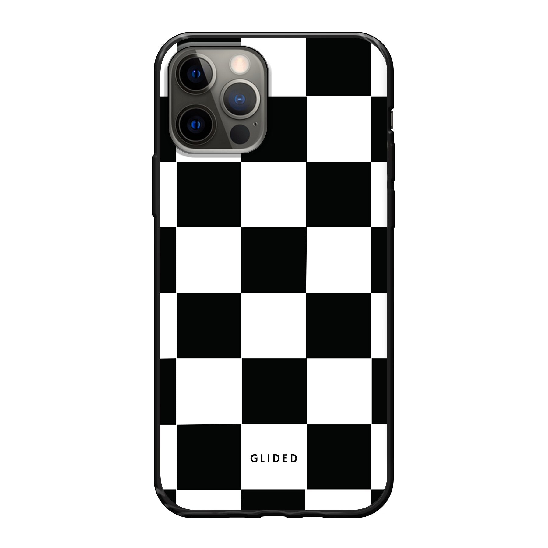 Elegante Classic Chess iPhone 12 Handyhülle mit traditionellem Schachbrettmuster, bietet stilvollen Schutz und Funktionalität.