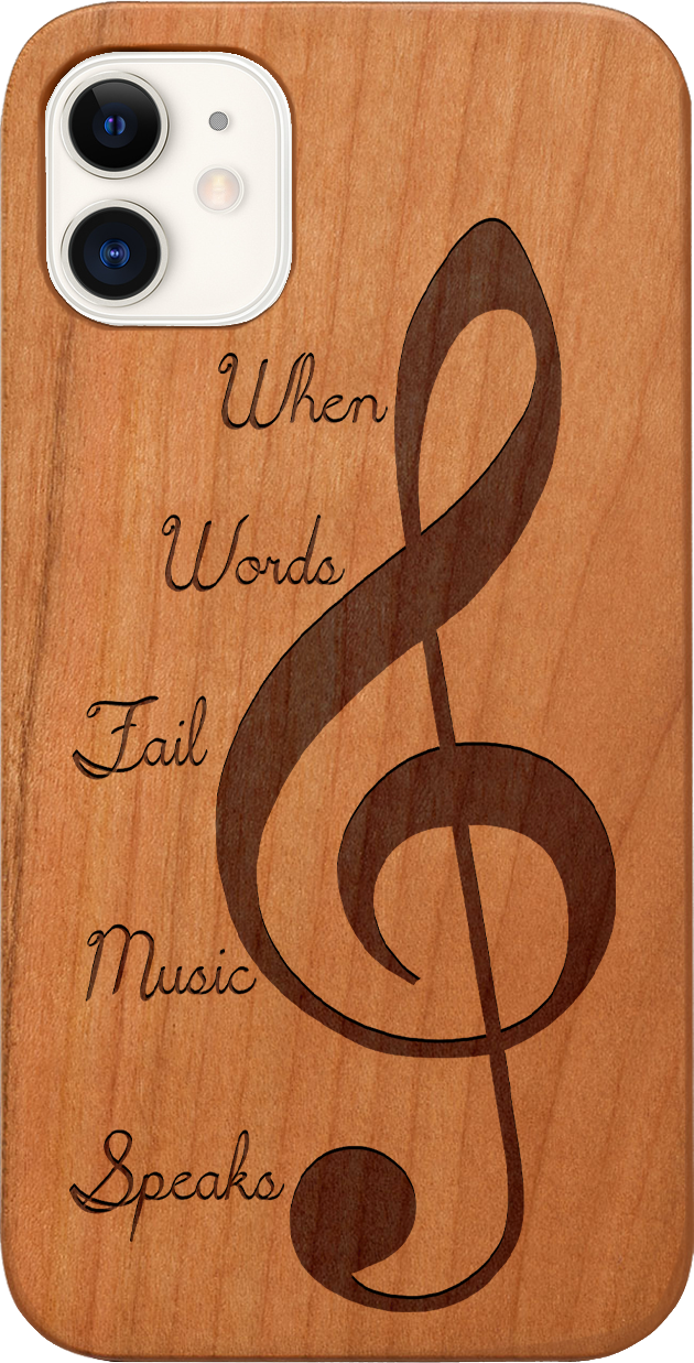 Clef 2 - Engraved wooden phone case showcasing unique laser-engraved design and natural wood finish.