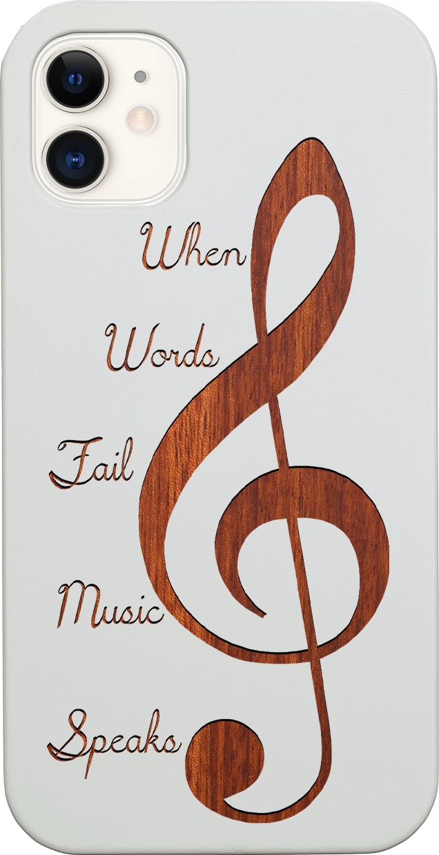 Clef 2 - Engraved wooden phone case showcasing unique laser-engraved design and natural wood finish.