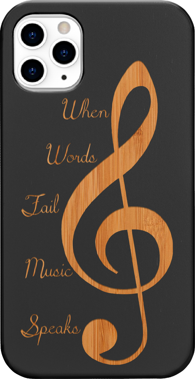 Clef 2 - Engraved wooden phone case showcasing unique laser-engraved design and natural wood finish.